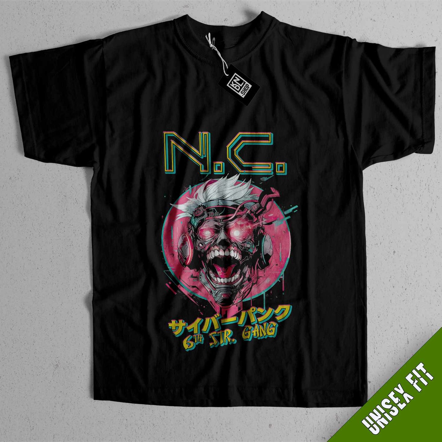 a black t - shirt with an image of a demon on it