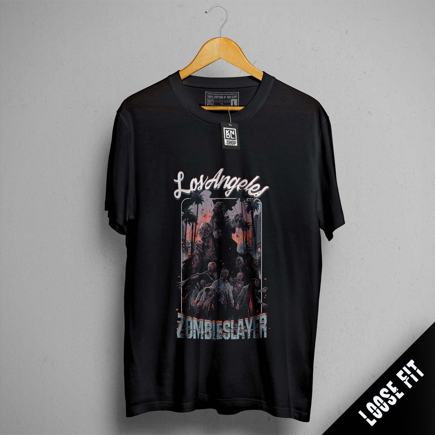 a black t - shirt with a picture of two people on it