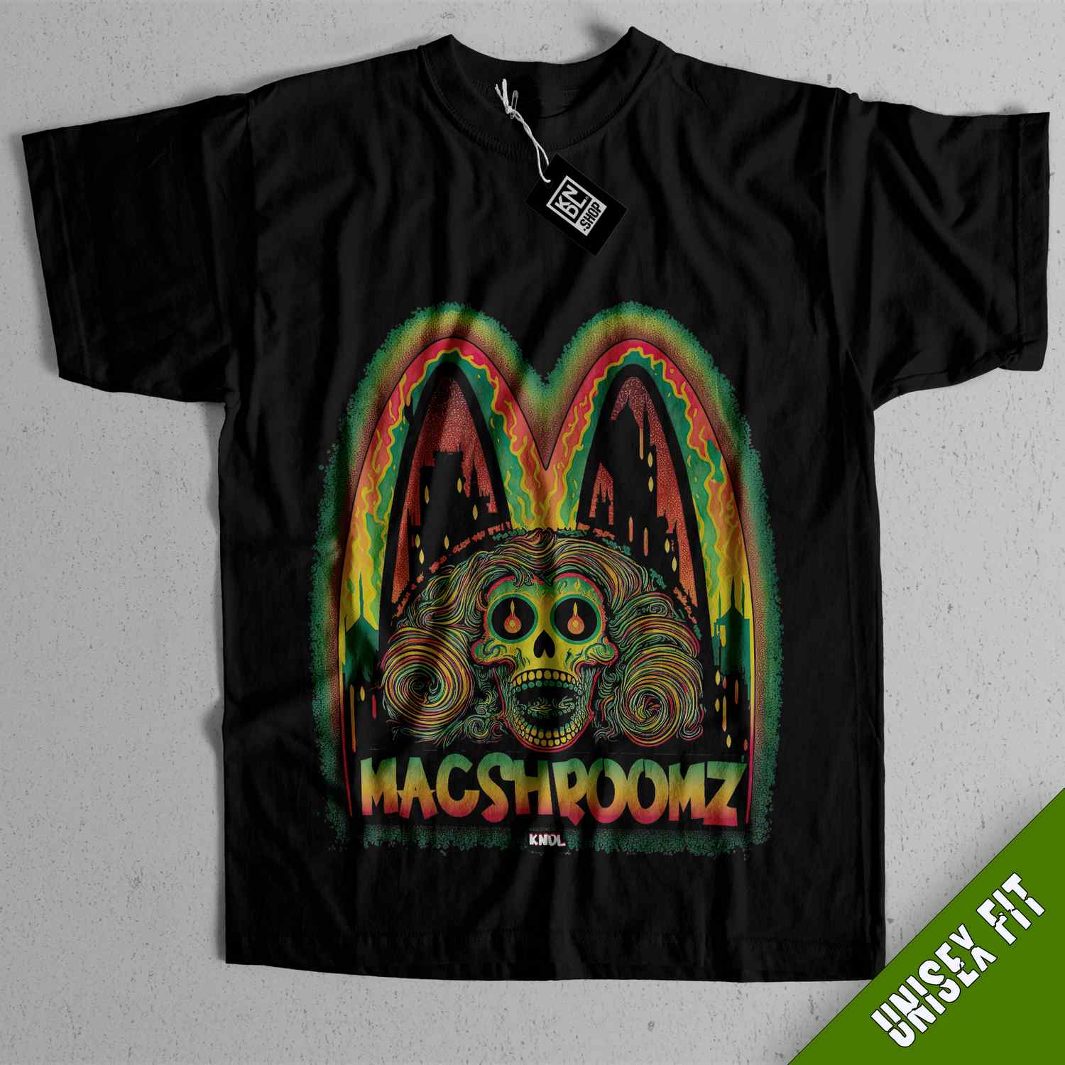 a black t - shirt with a picture of a skull on it