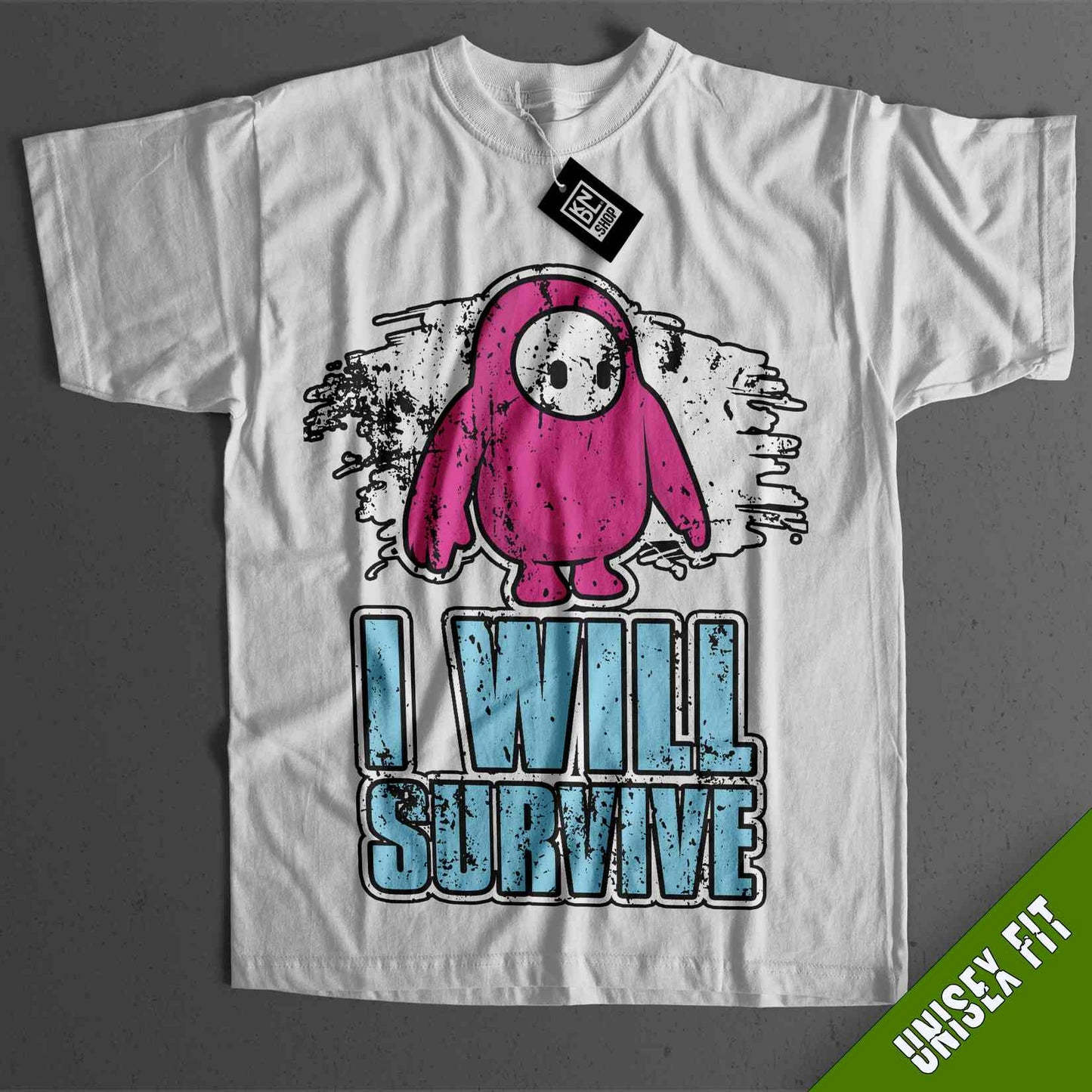 a white t - shirt with a pink bird on it