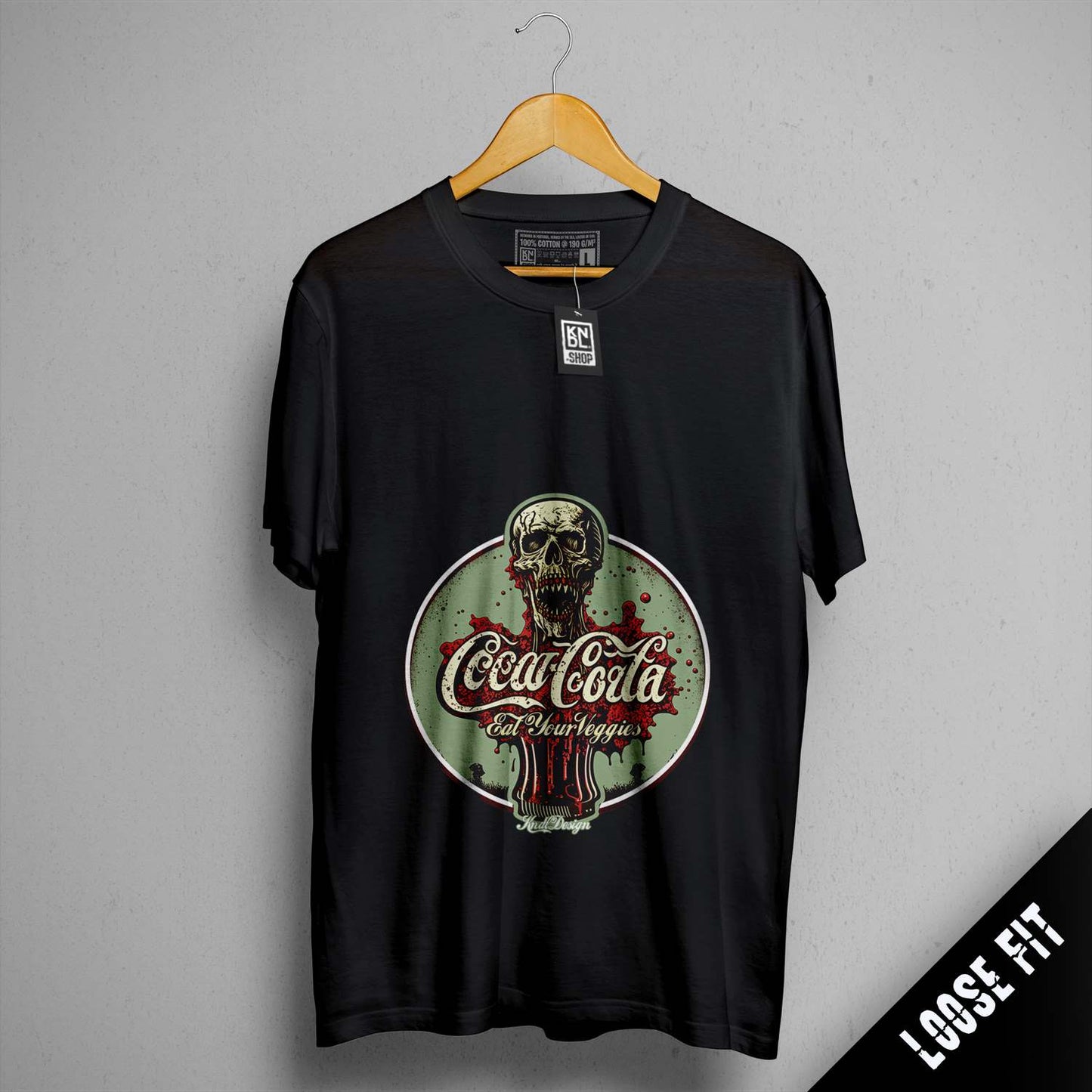 a black t - shirt with a picture of a skull on it