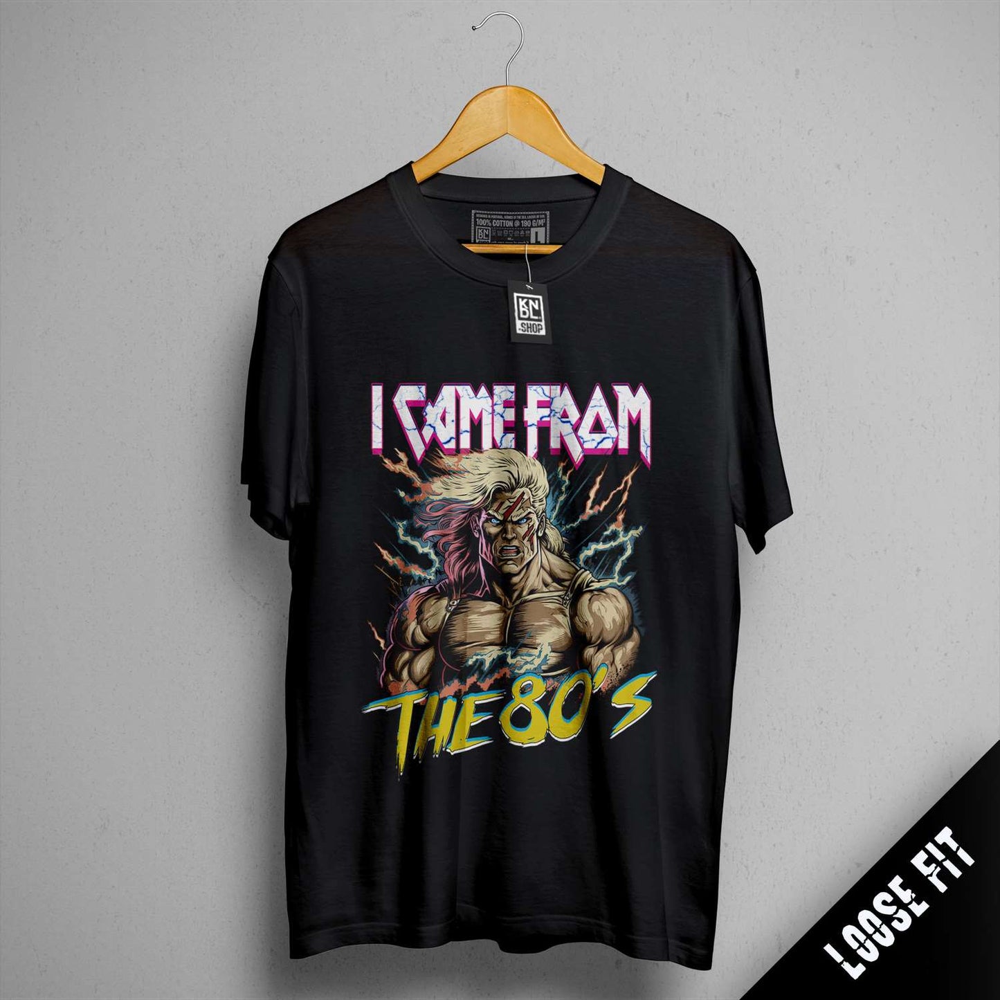 a black t - shirt with the words i came from the 80s printed on it