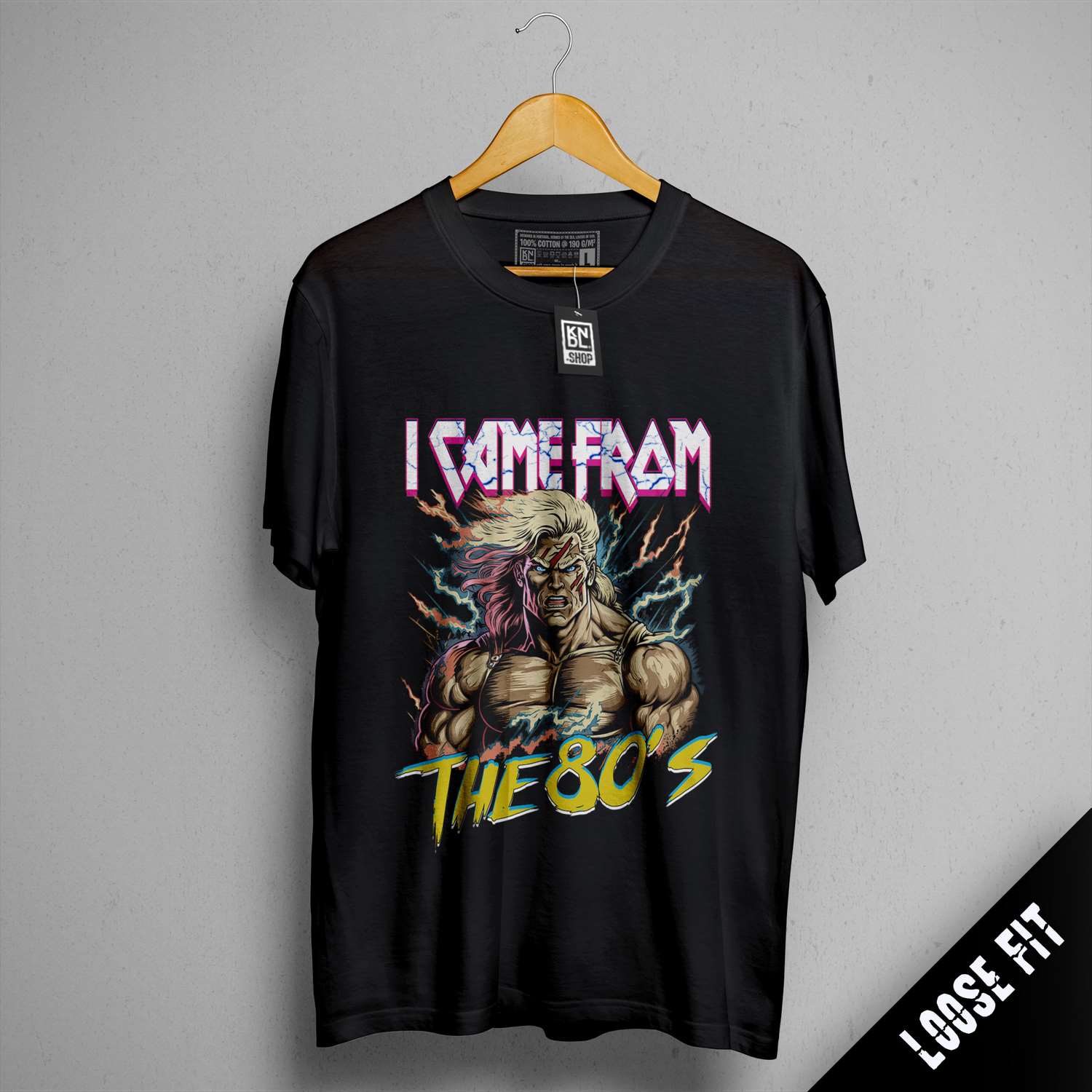 a black t - shirt with the words i came from the 80s printed on it