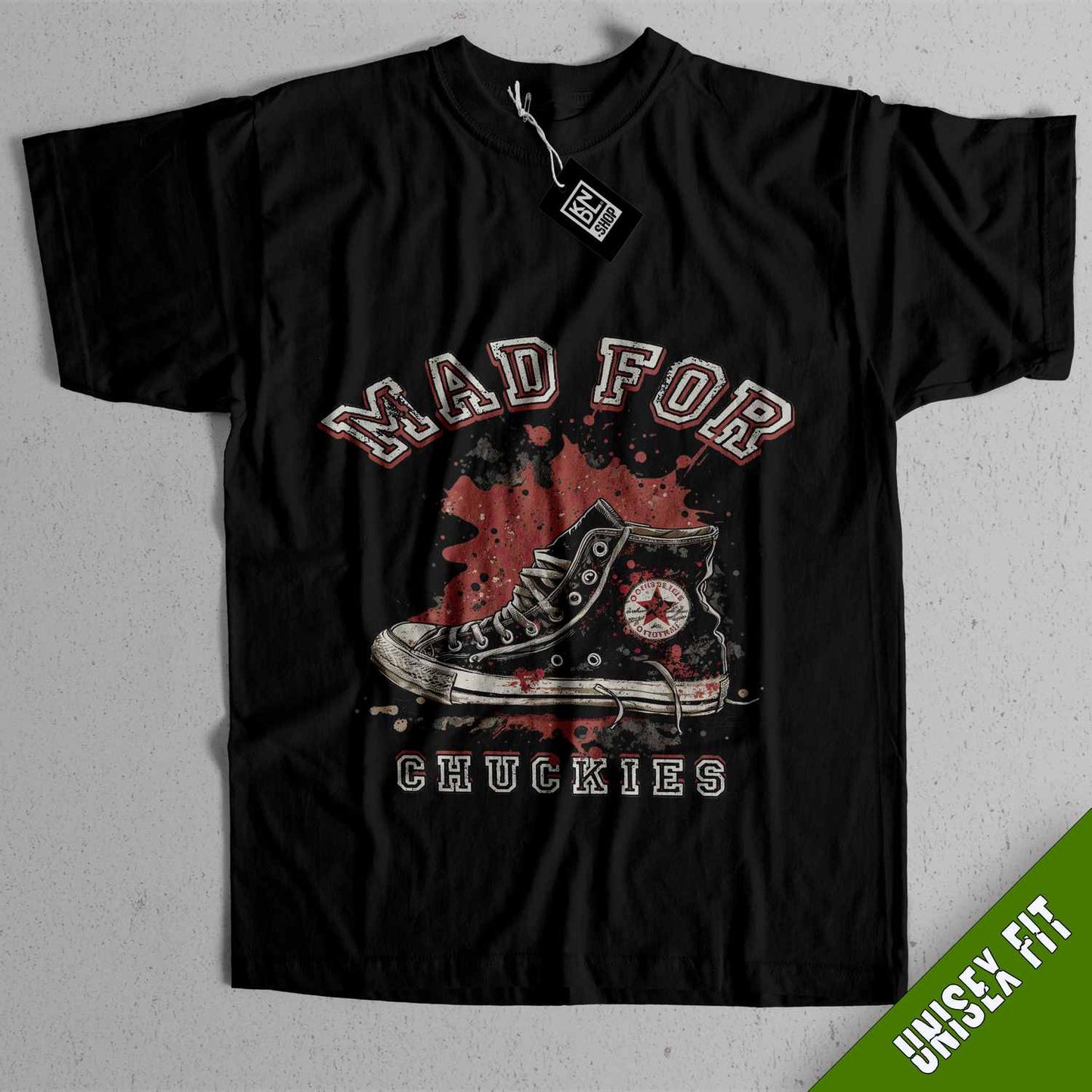 a black t - shirt with the words mad for chuckies on it