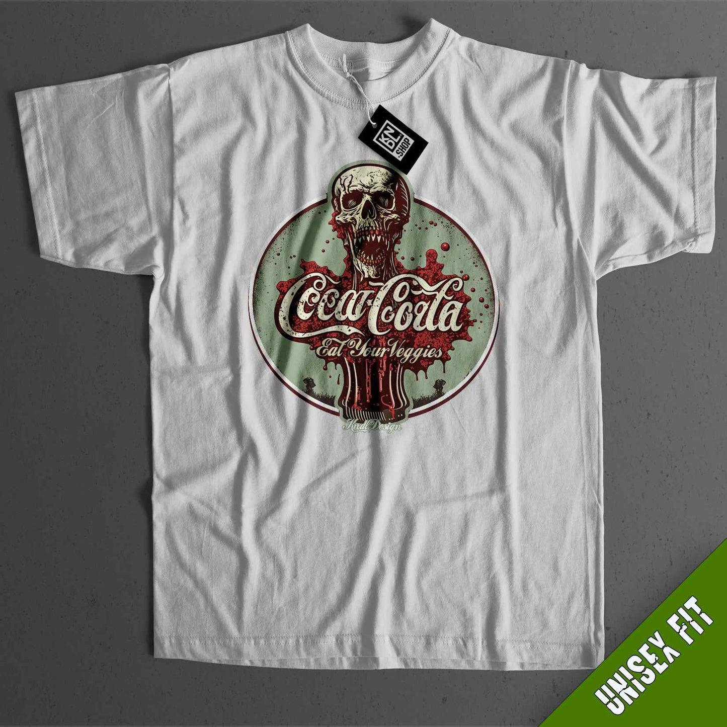 a white t - shirt with an image of a skeleton on it