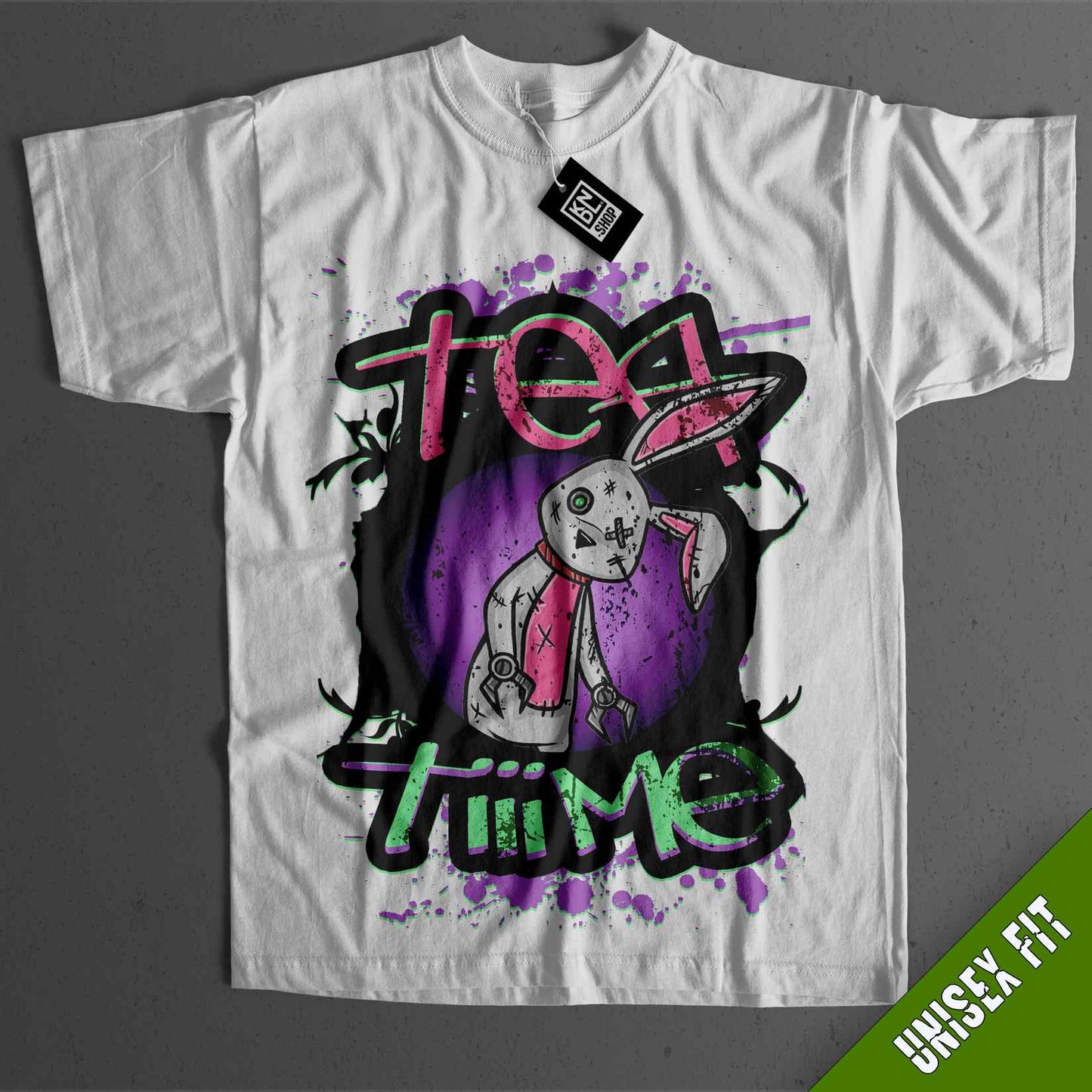 a white t - shirt with a picture of a skeleton on it