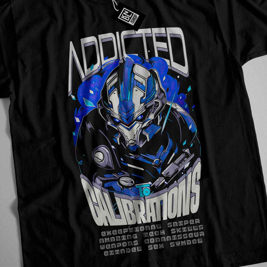 a black t - shirt with an image of a robot on it