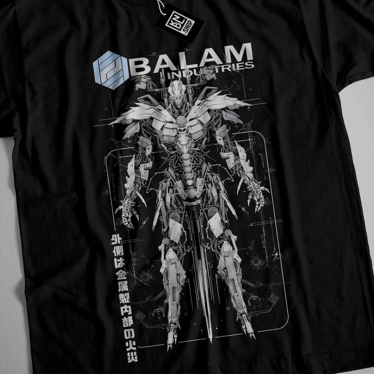 a black t - shirt with a picture of a robot on it