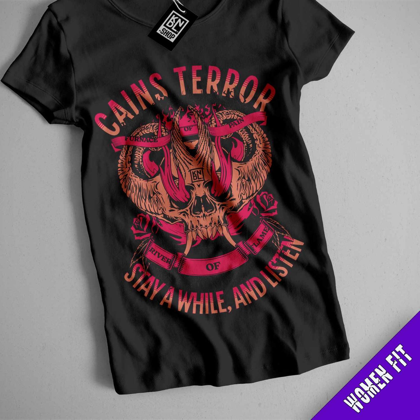 a black t - shirt with a picture of a skull on it