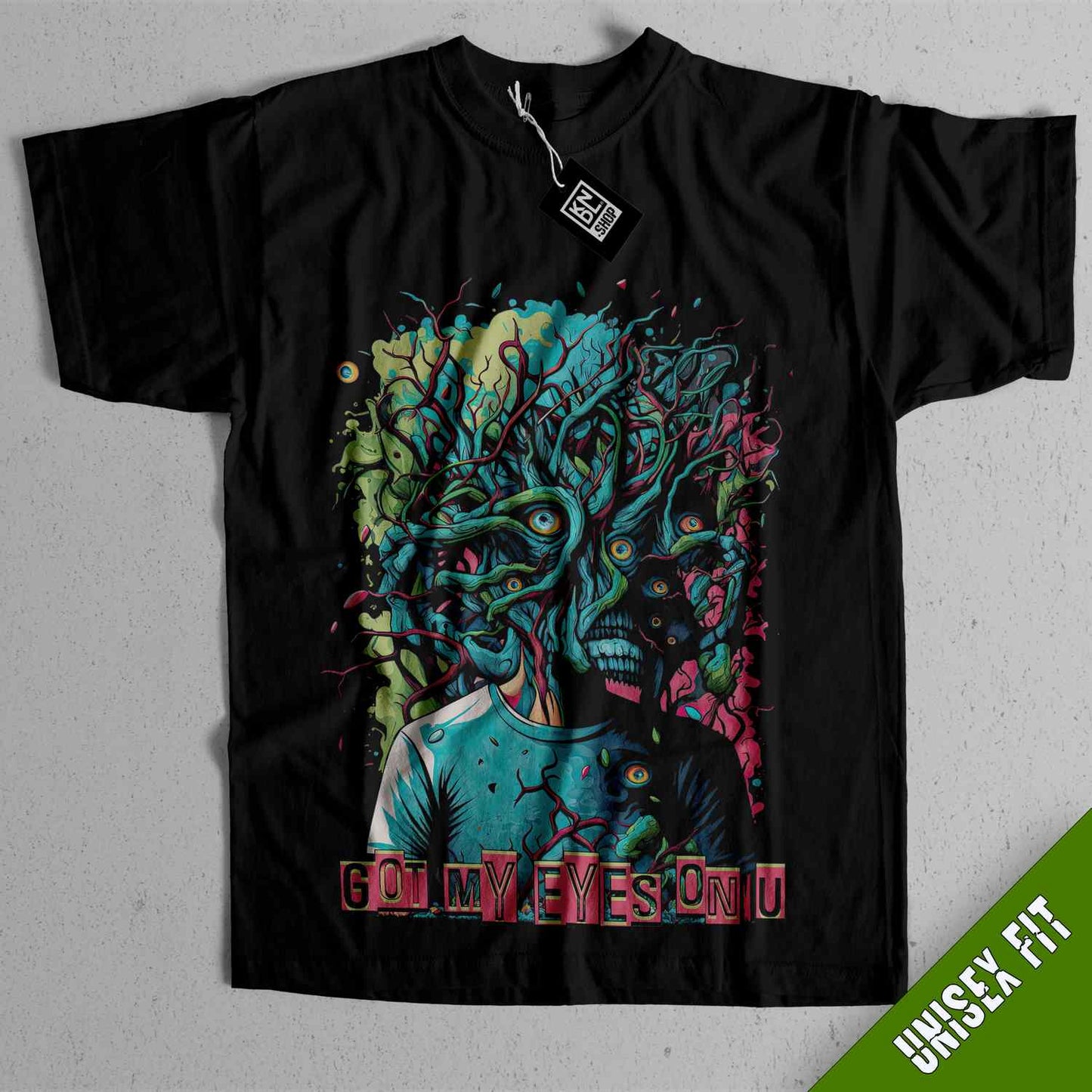 a black t - shirt with an image of a demon on it