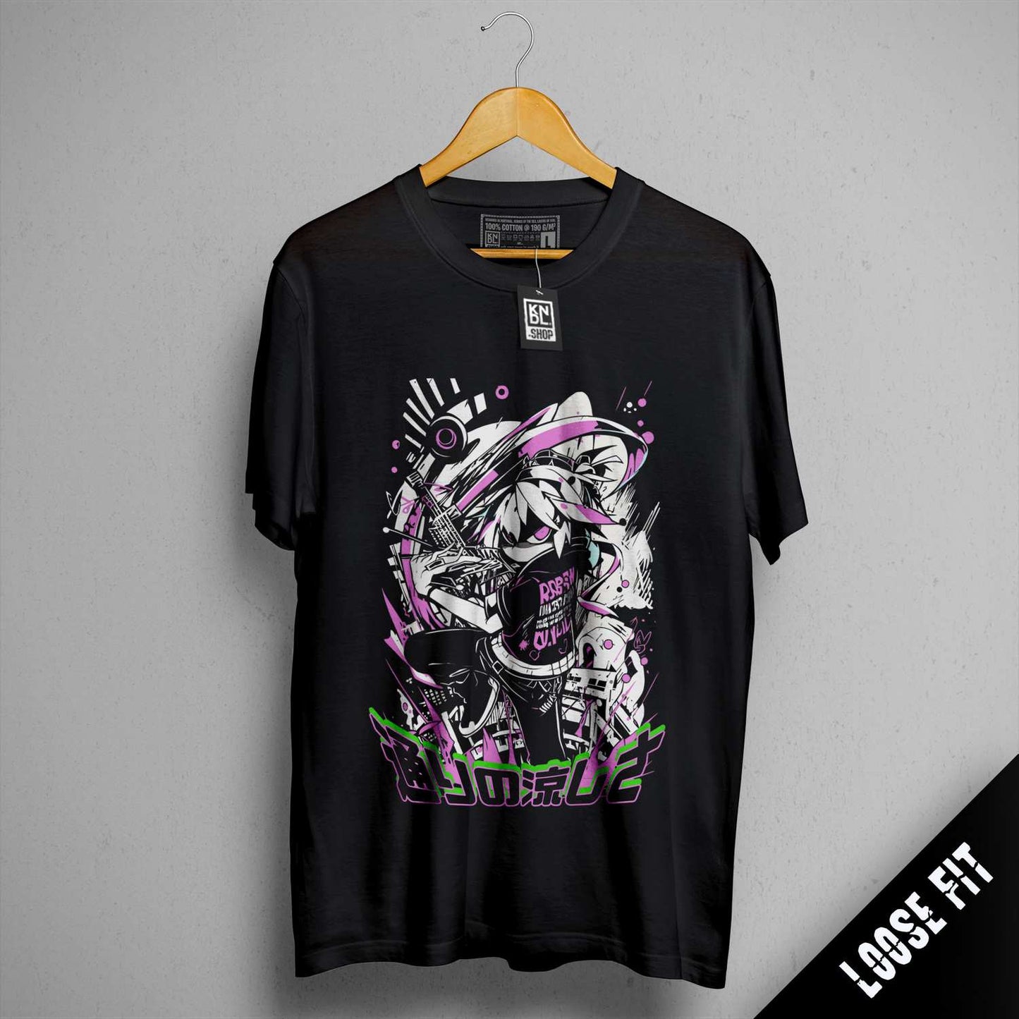 a black t - shirt with a picture of a girl on it