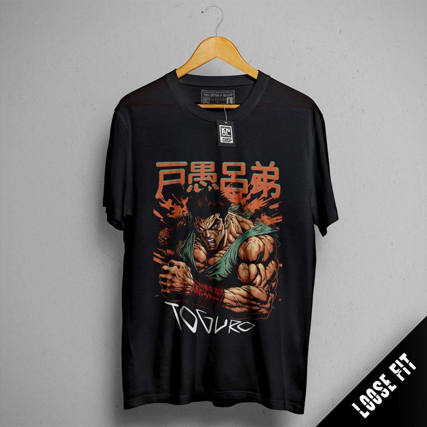 a black shirt with a picture of a man holding a fist