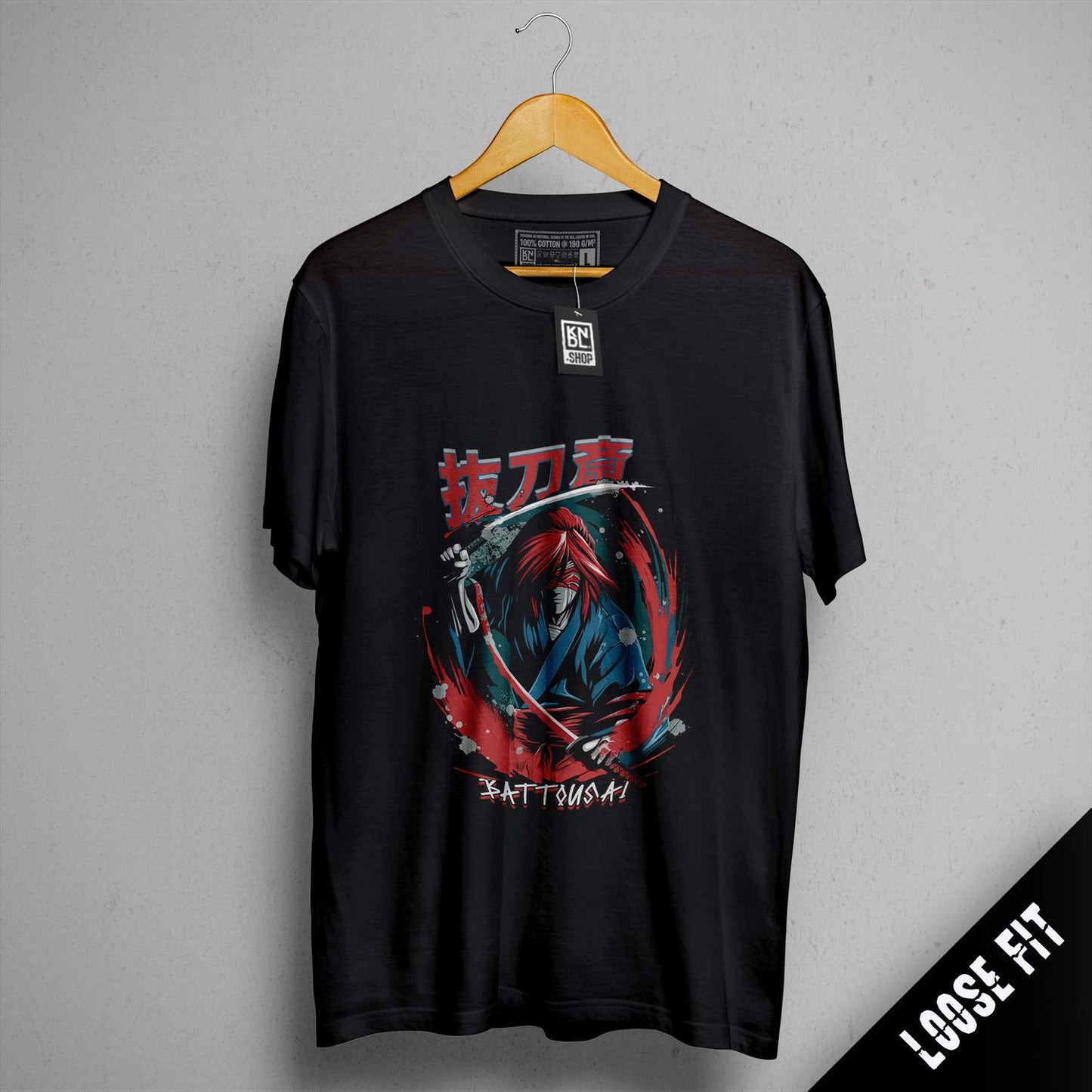 a black shirt with a picture of a demon on it