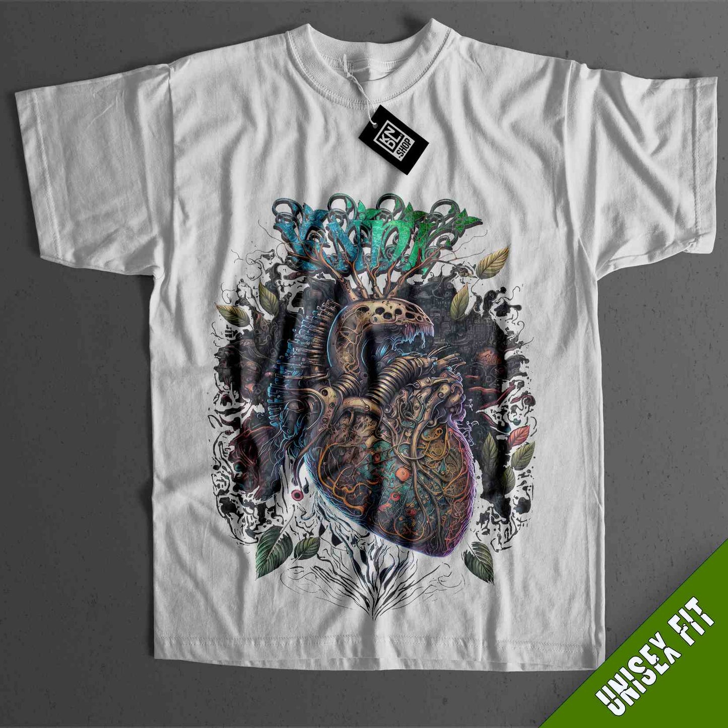 a white t - shirt with an image of a heart on it