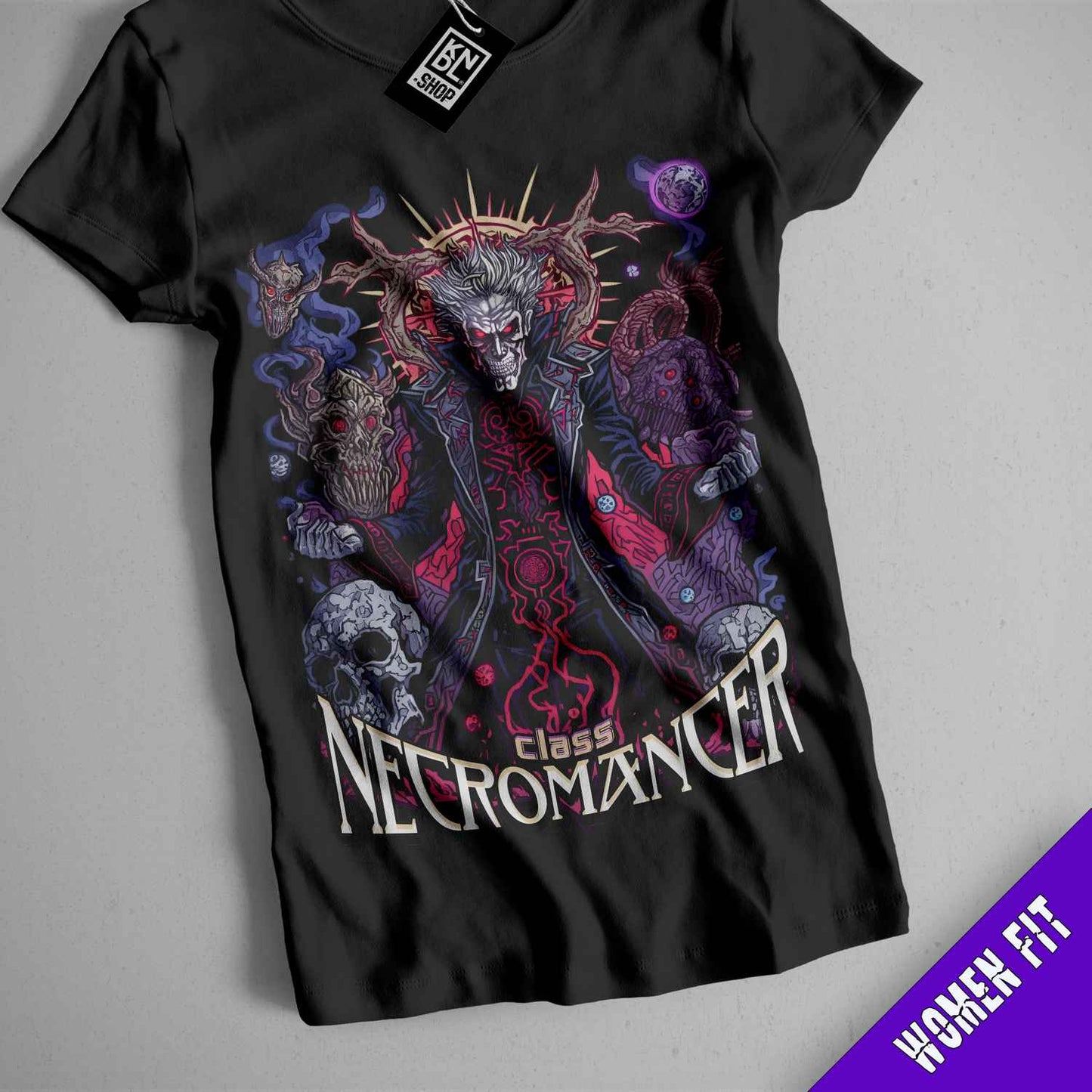 a black shirt with a picture of a demon on it