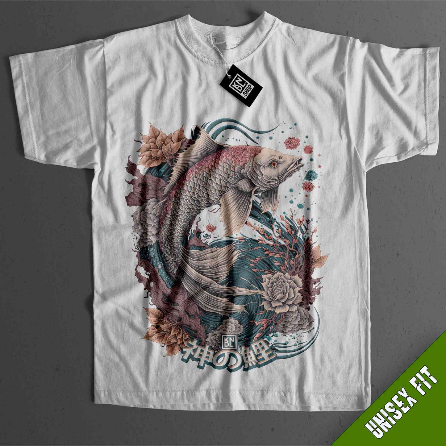 a t - shirt with a koi fish on it