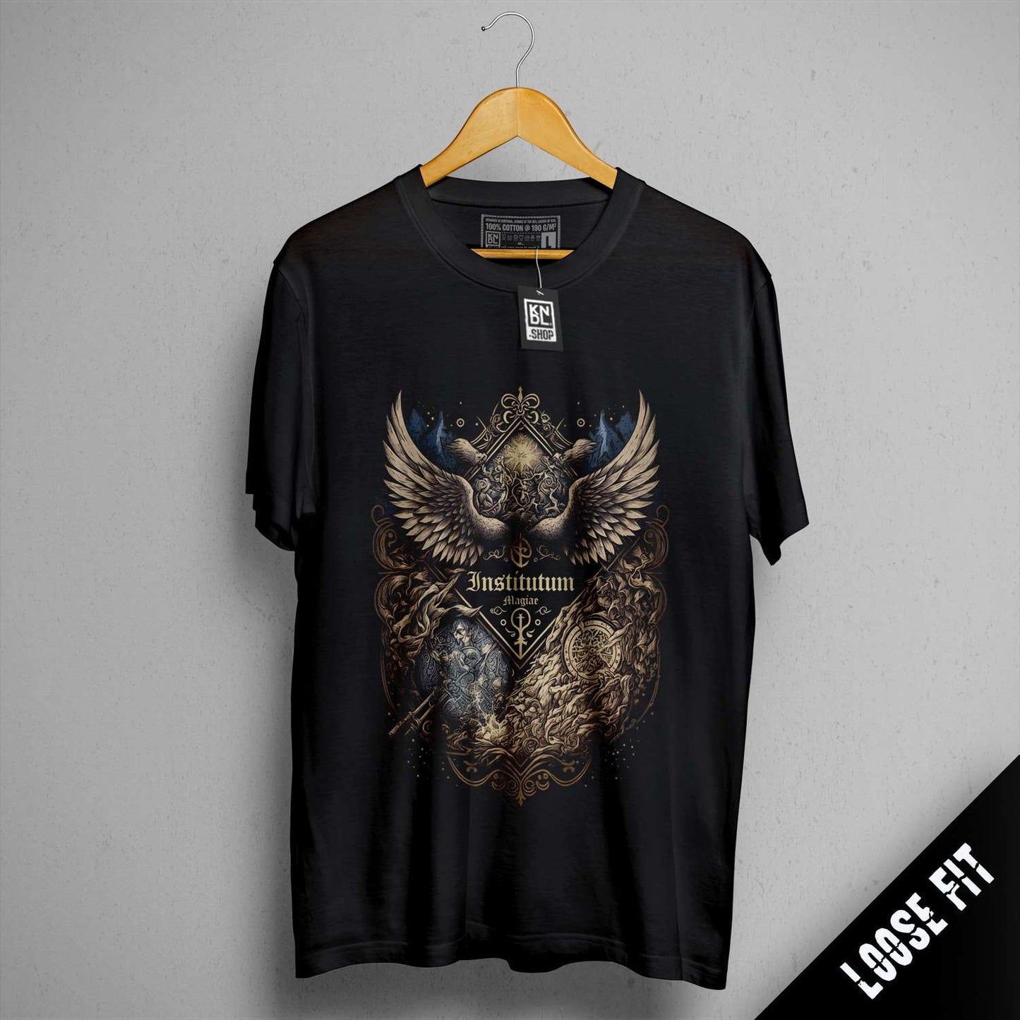 a black t - shirt with a picture of an elephant on it