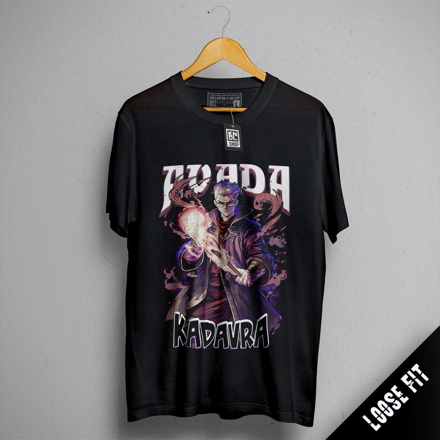 a black t - shirt with a picture of two characters on it