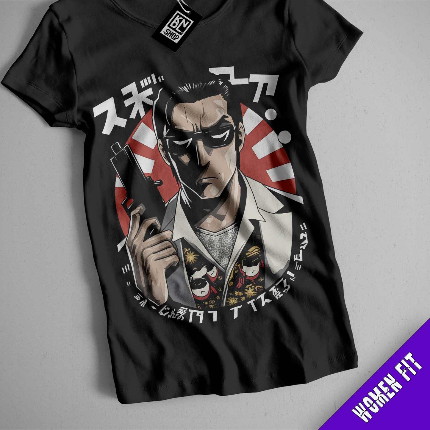 a t - shirt with an image of a man holding a gun