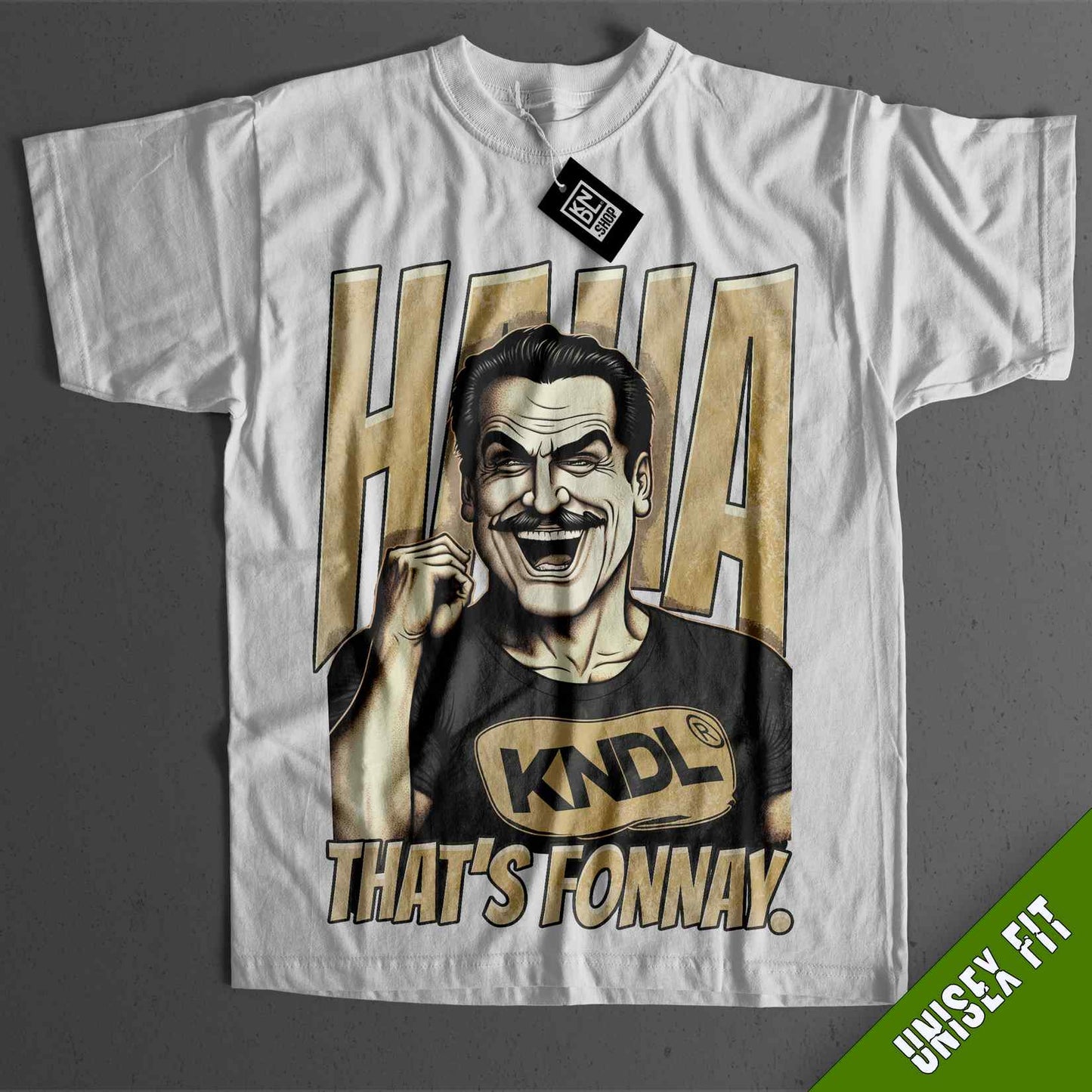 a t - shirt with a picture of a man with a mustache