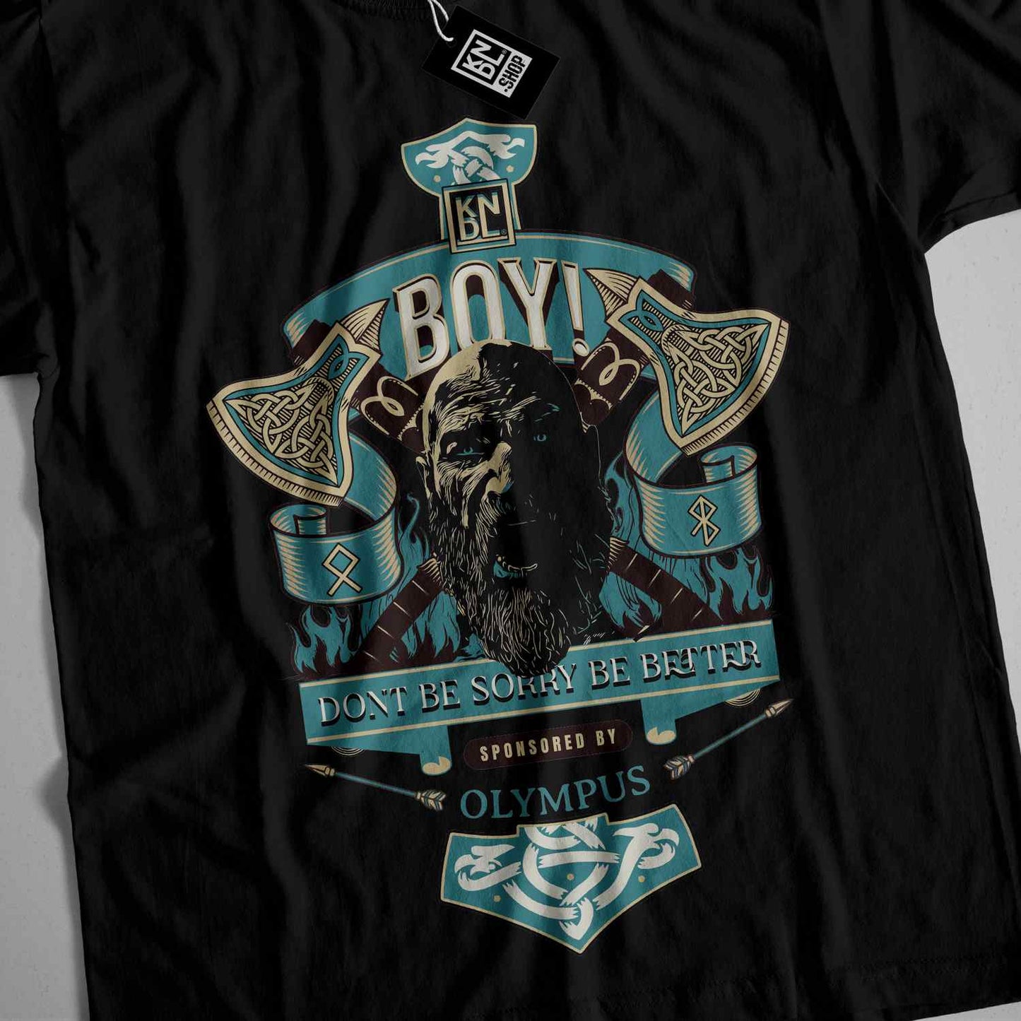 a t - shirt with an image of a man with two axes