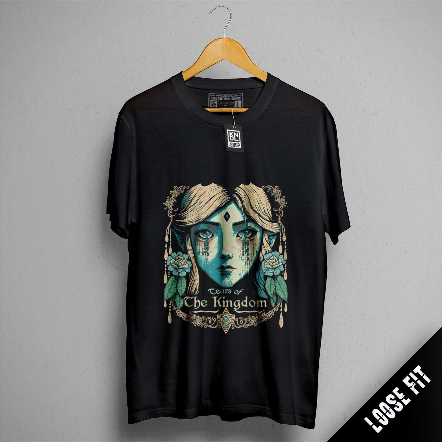a black t - shirt with a picture of a woman's face on it