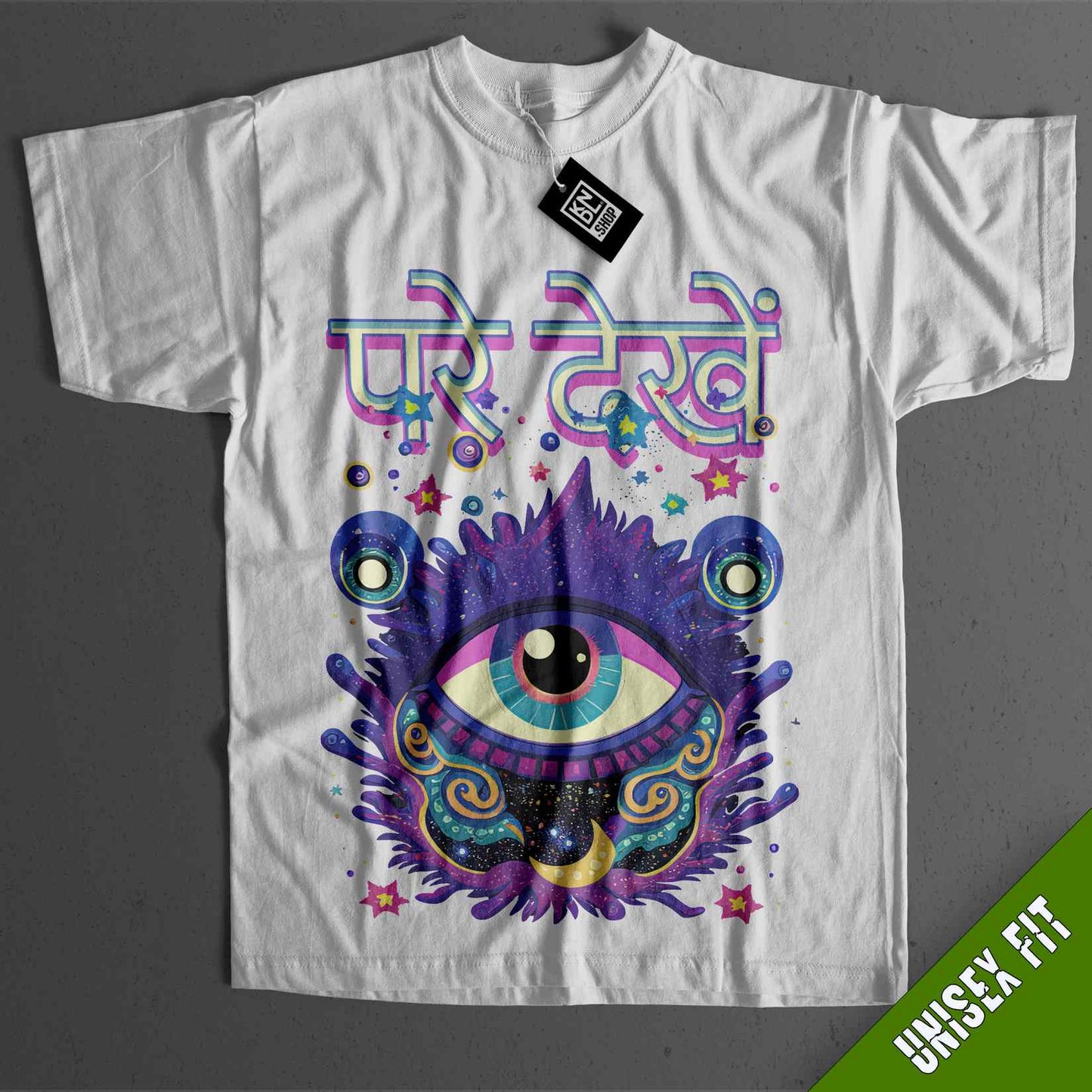 a t - shirt with a psychedelic eye on it