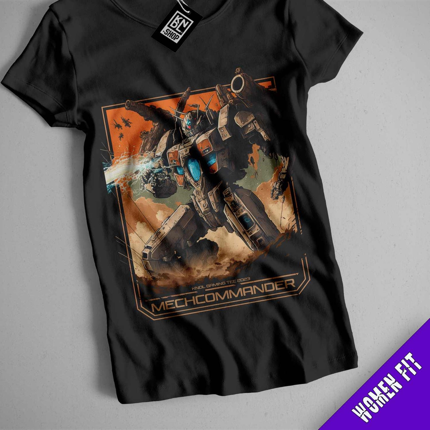 a black t - shirt with a picture of a robot on it
