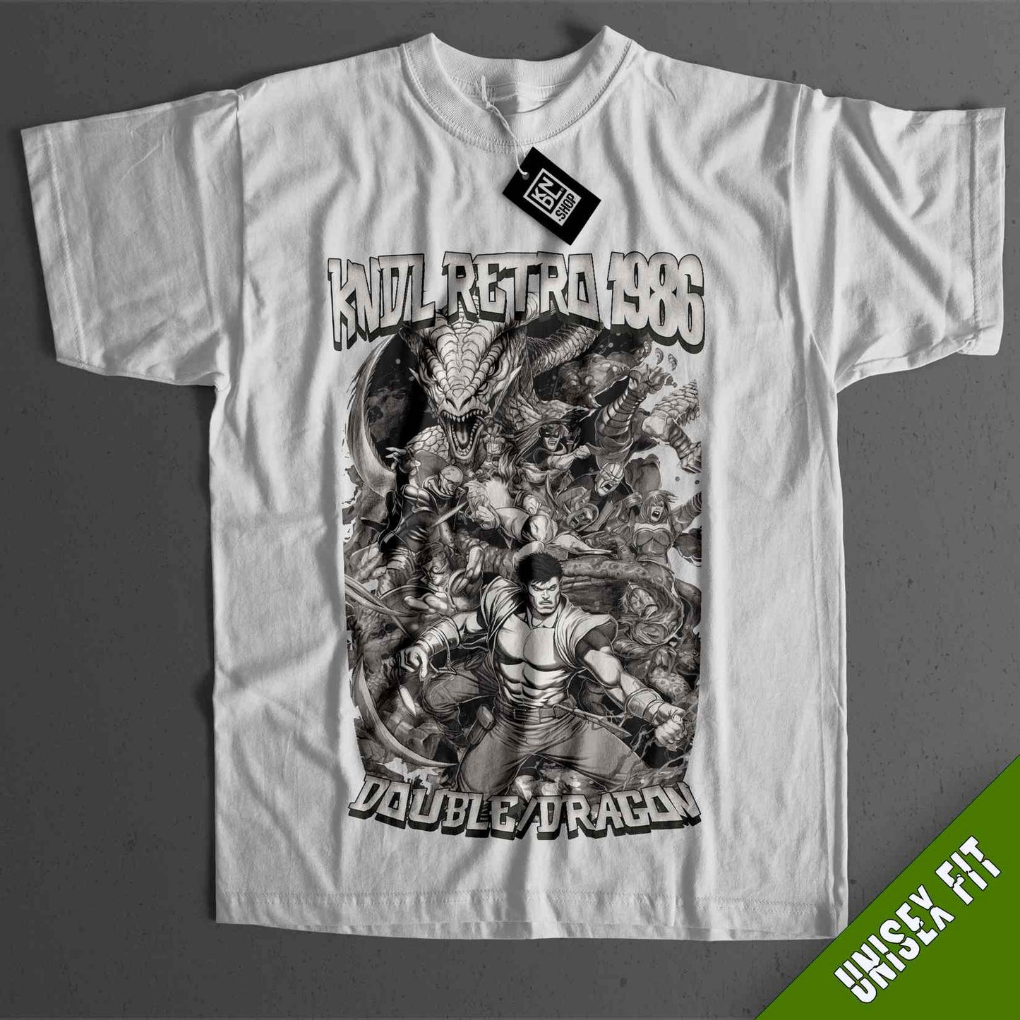 a white shirt with a picture of a group of people on it