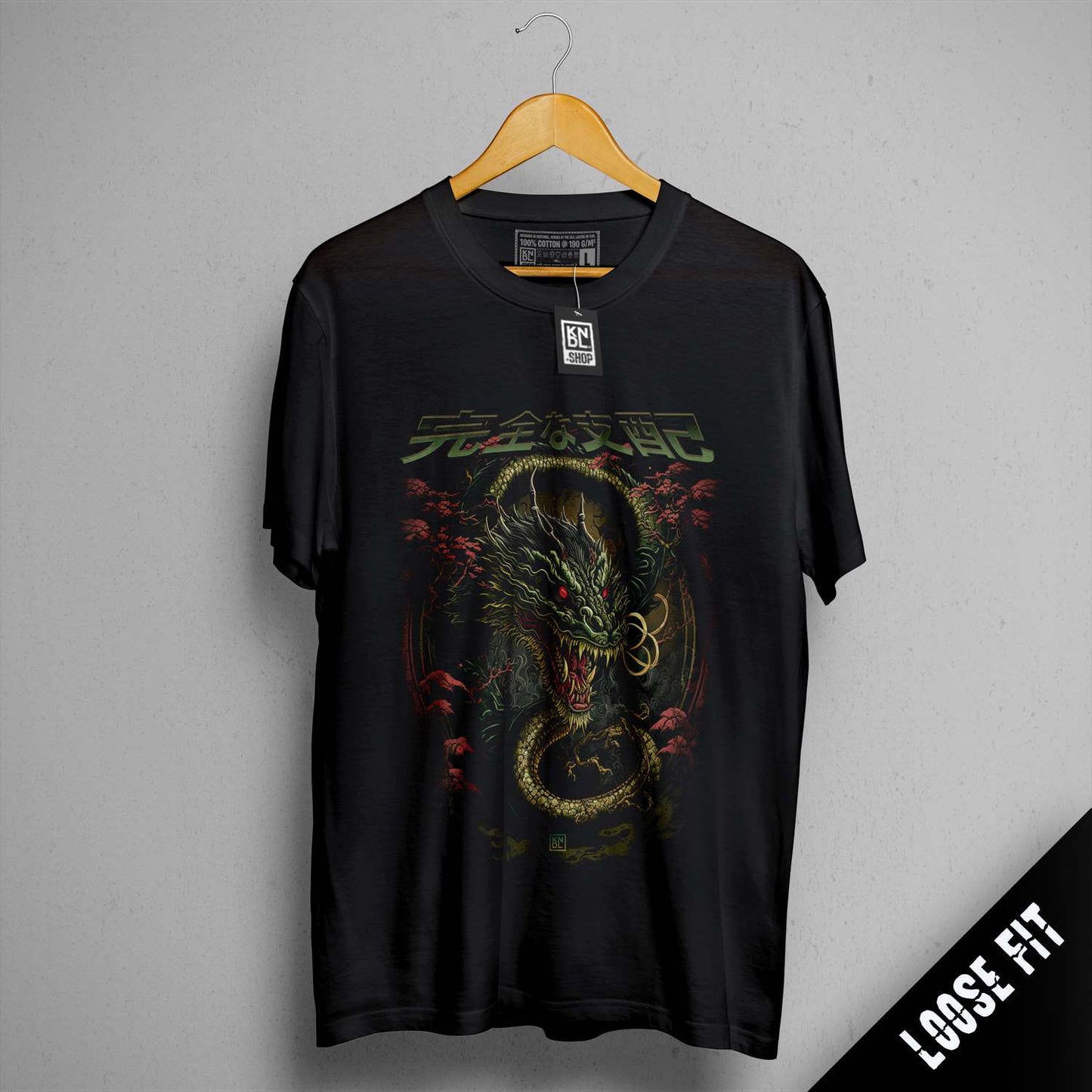 a black shirt with a dragon on it