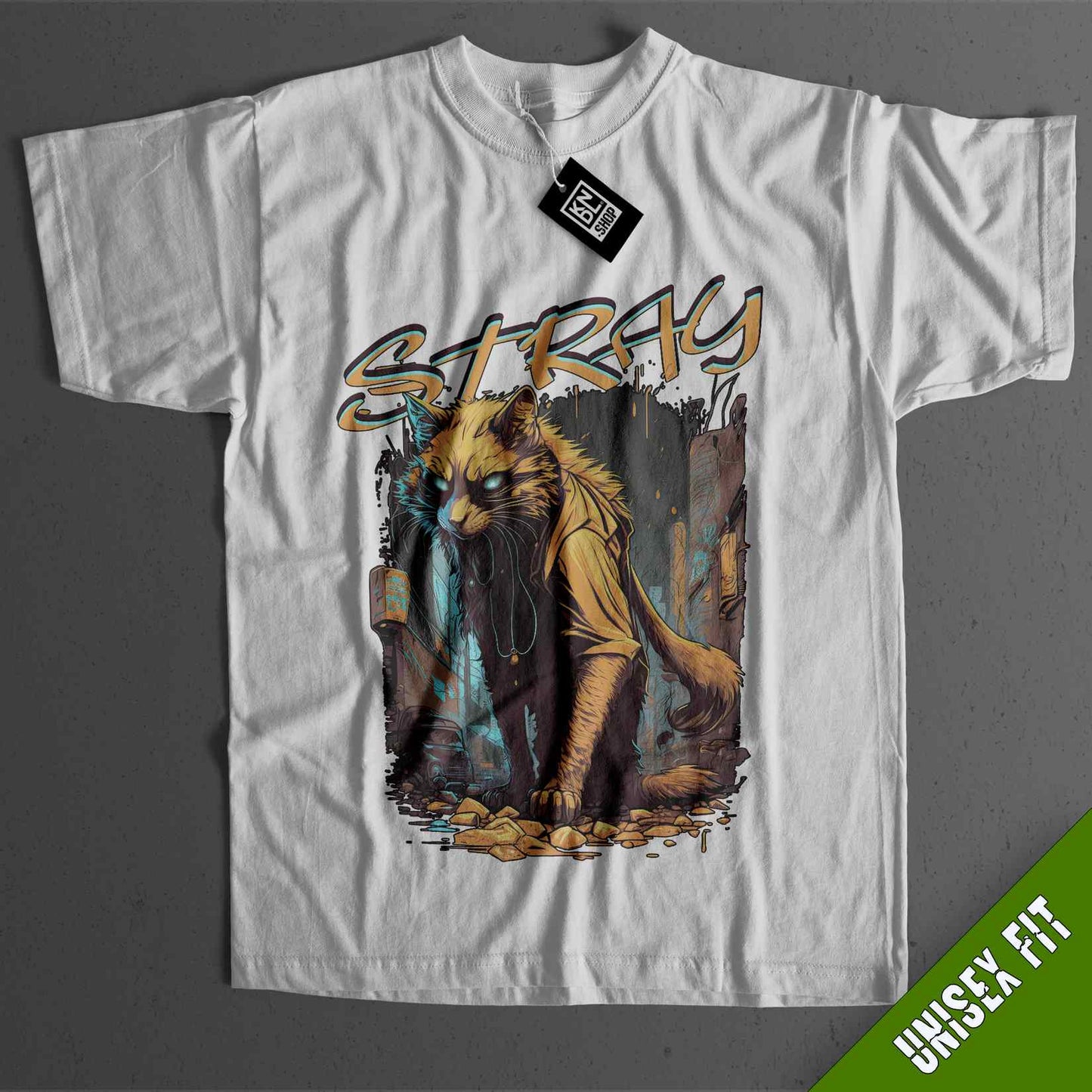 a white shirt with a picture of a lion on it