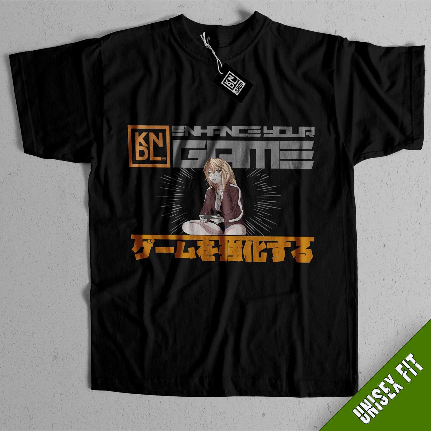a black tshirt with a picture of a woman sitting on the floor