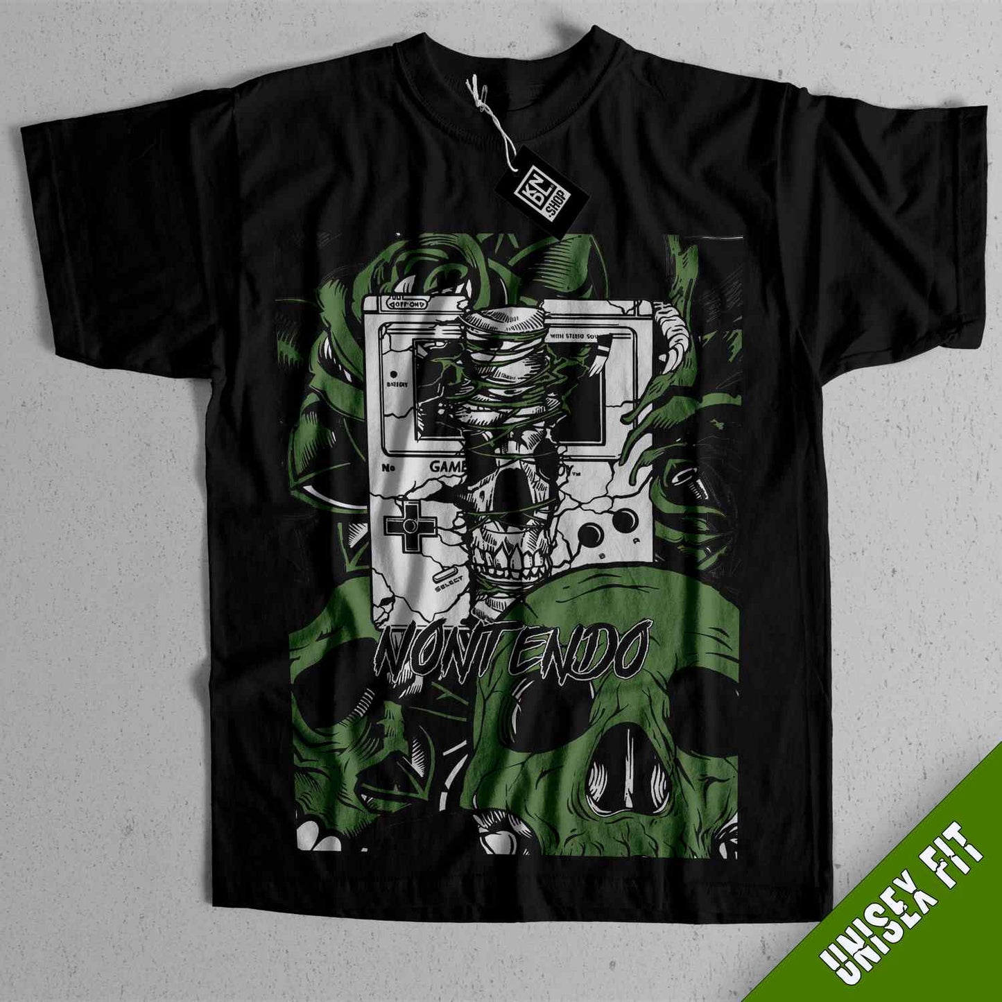 a black t - shirt with a picture of a skeleton on it