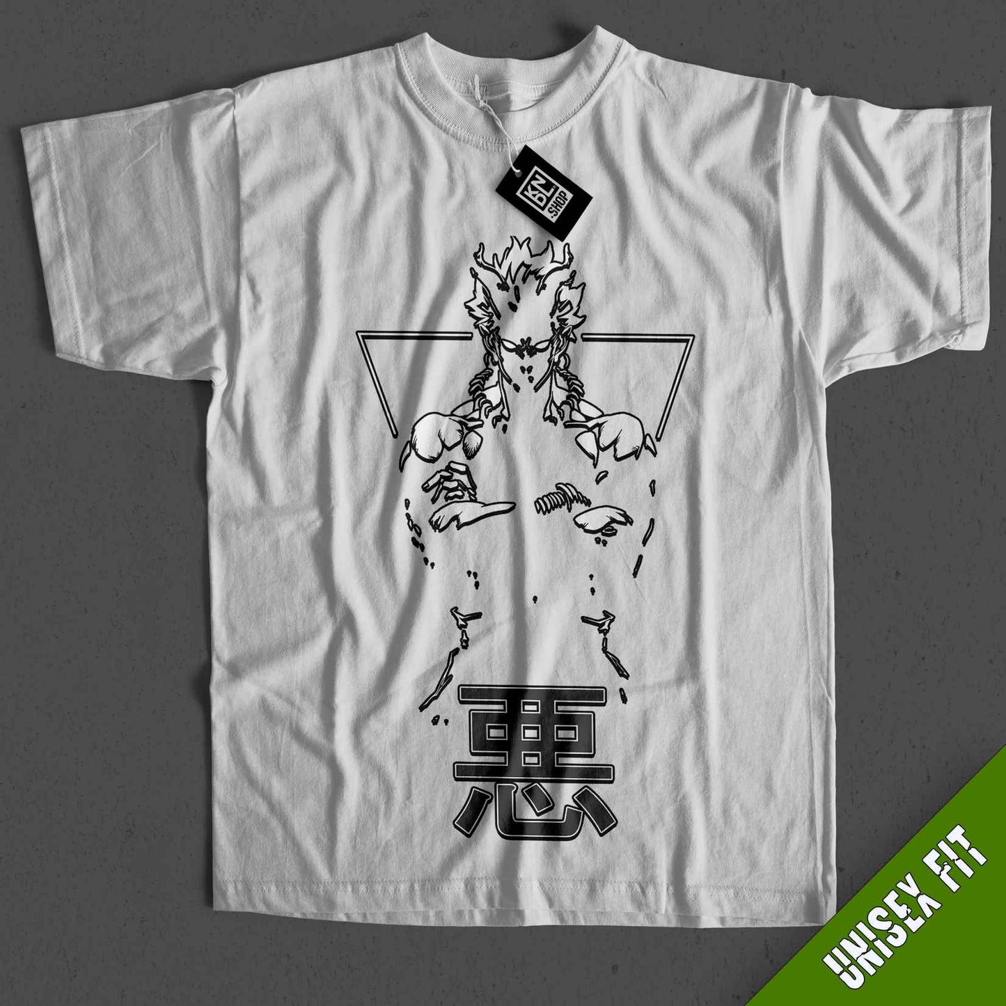 a white t - shirt with an image of a dragon on it