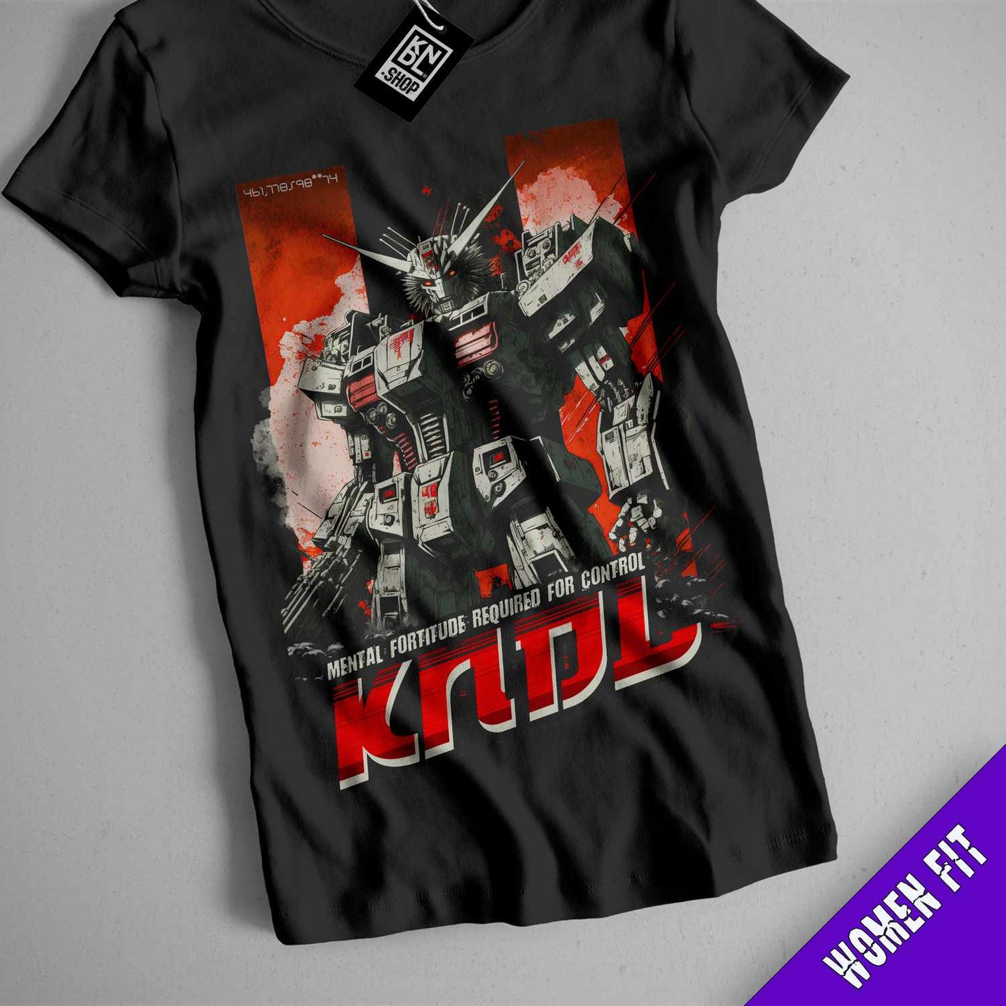 a black shirt with a picture of a robot on it