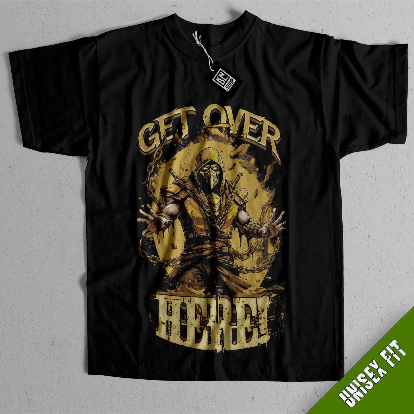 a black t - shirt with the words get over the edge on it