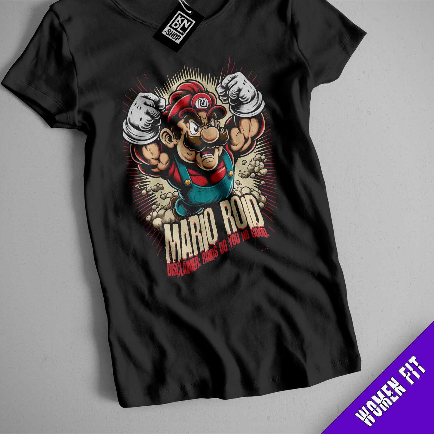 a black t - shirt with a cartoon character on it
