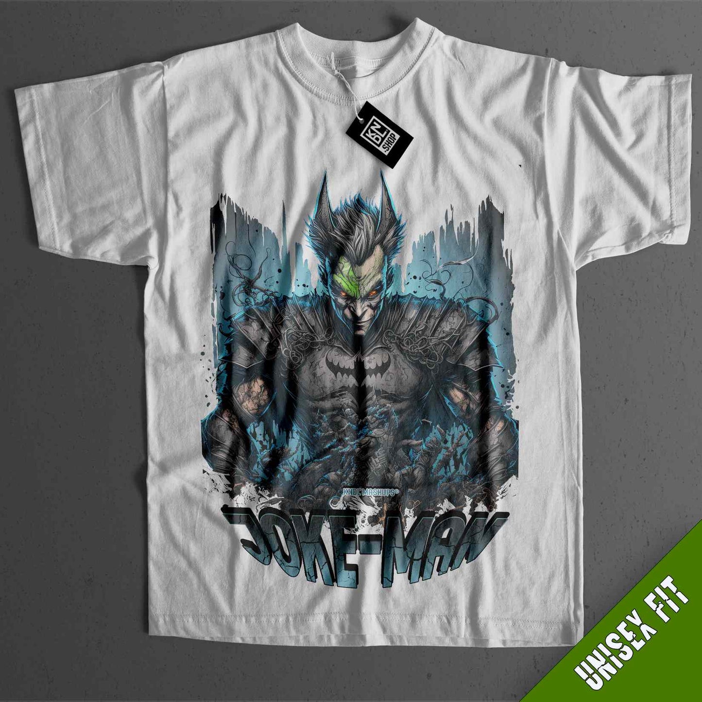 a white t - shirt with an image of a demon on it