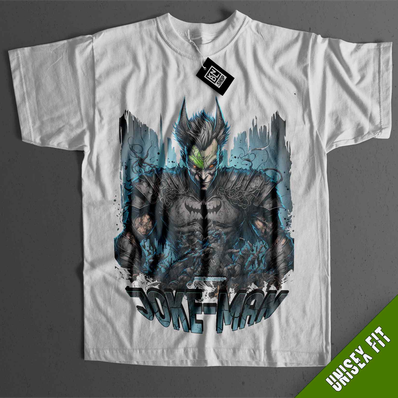 a white t - shirt with an image of a demon on it