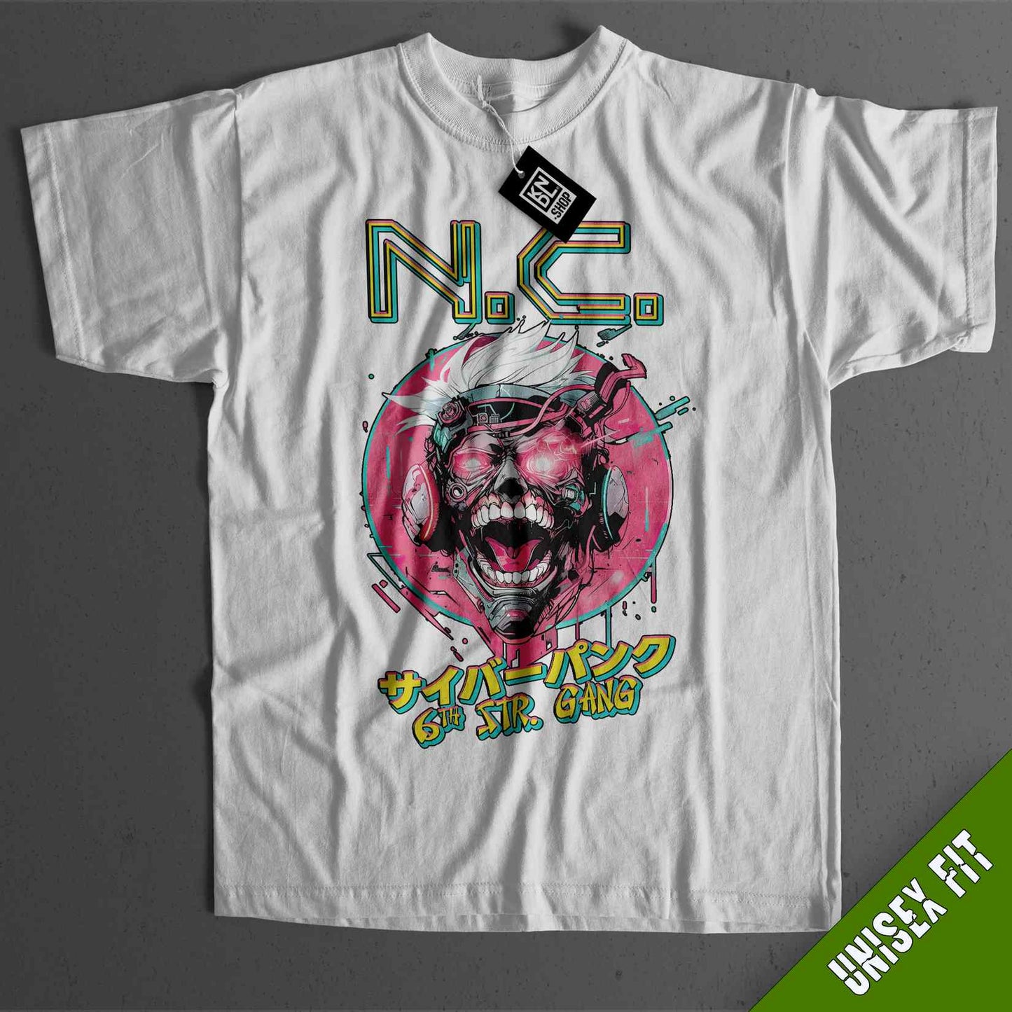 a white t - shirt with an image of a clown on it