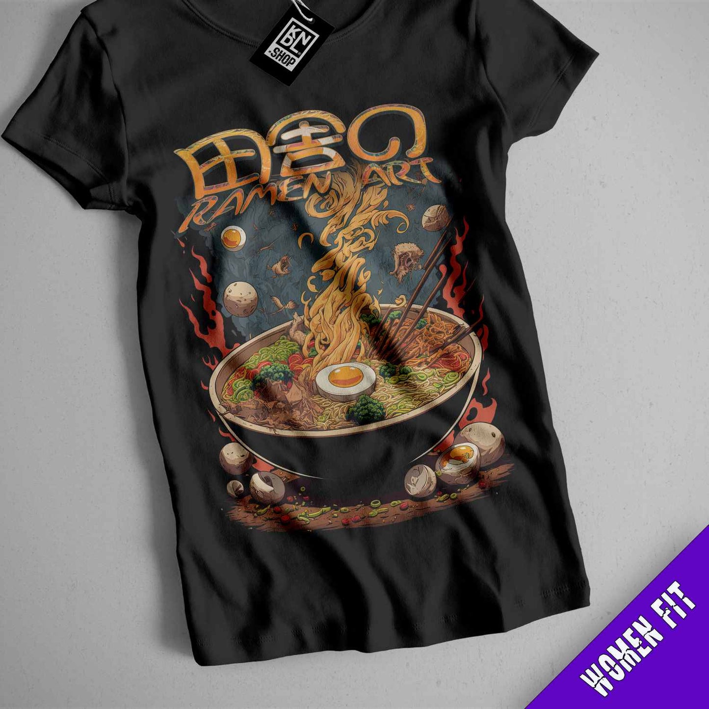 a black shirt with a picture of a bowl of food on it