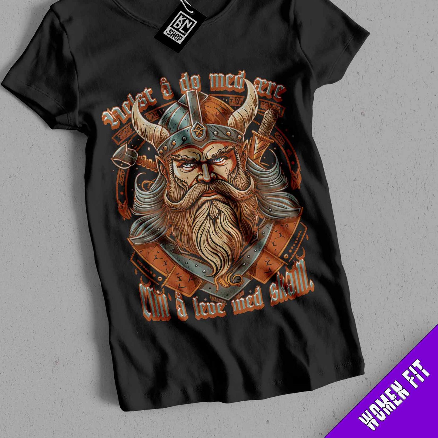a black t - shirt with an image of a viking