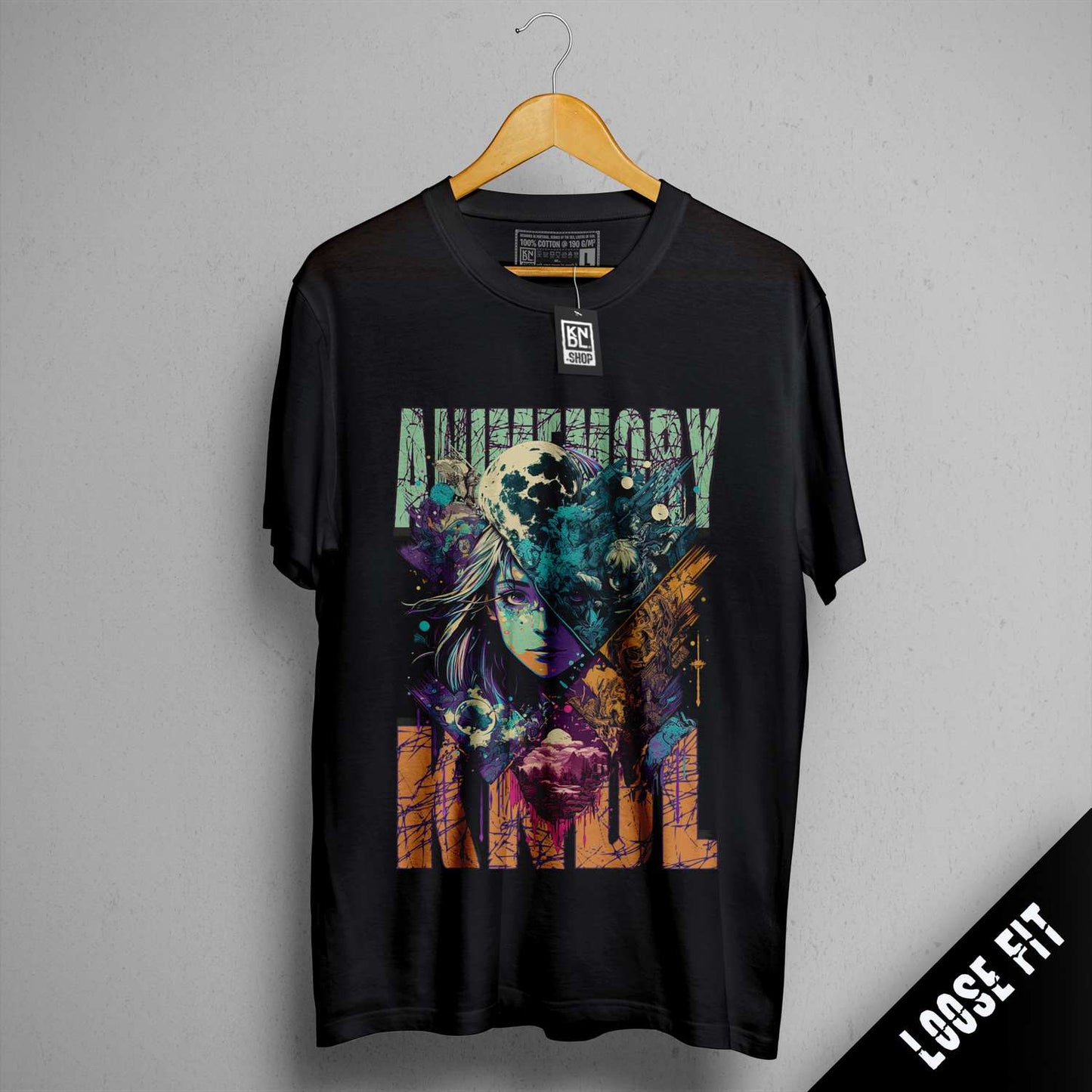 a black t - shirt with an image of an alien on it