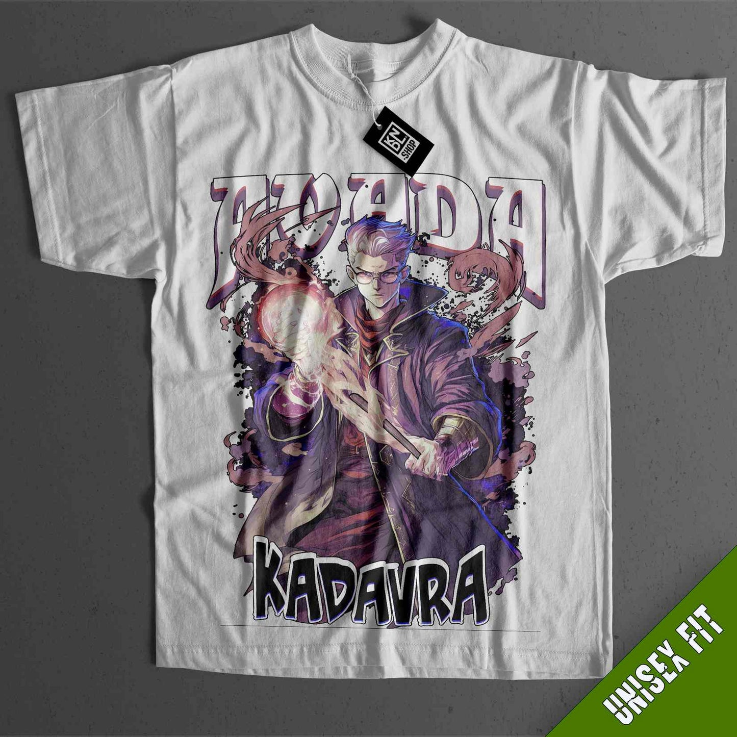 a white t - shirt with a picture of two characters on it