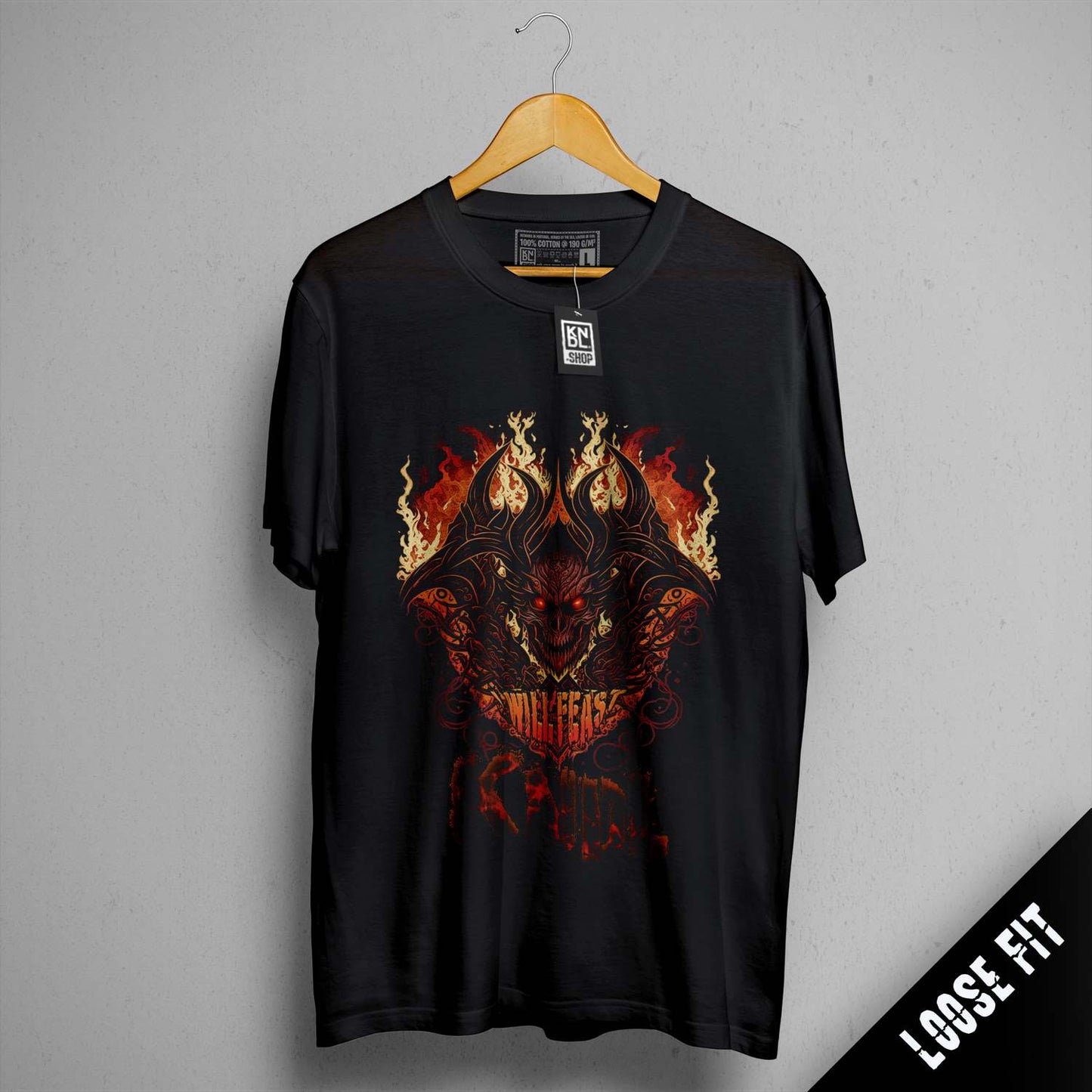 a black t - shirt with a picture of a skull on it