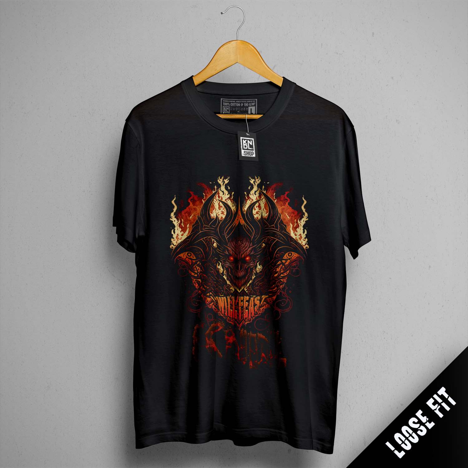 a black t - shirt with a picture of a skull on it