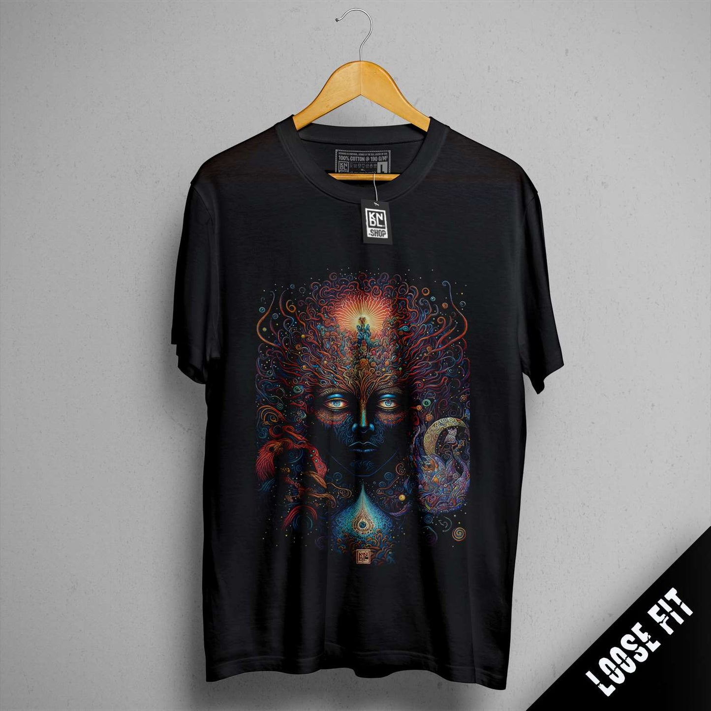 a black t - shirt with a picture of a woman's face on it
