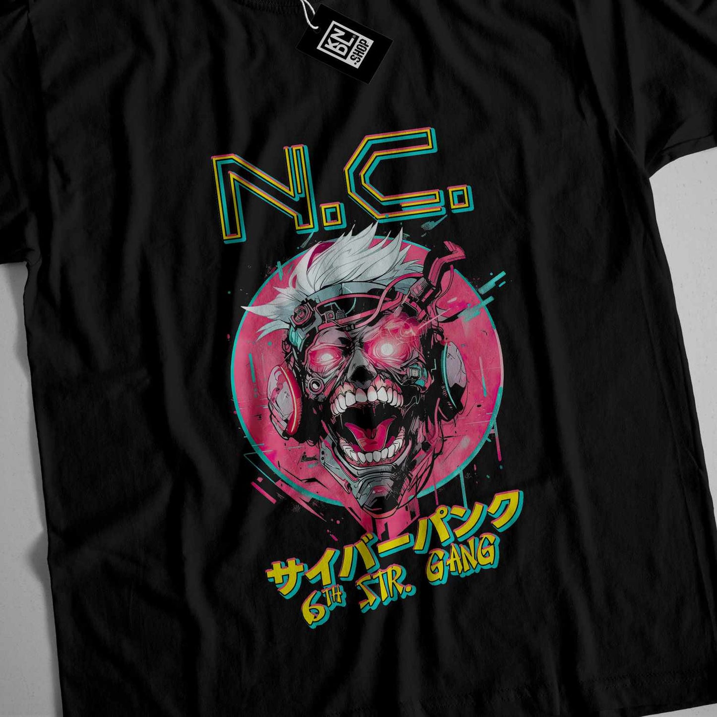 a black t - shirt with an image of a demon on it