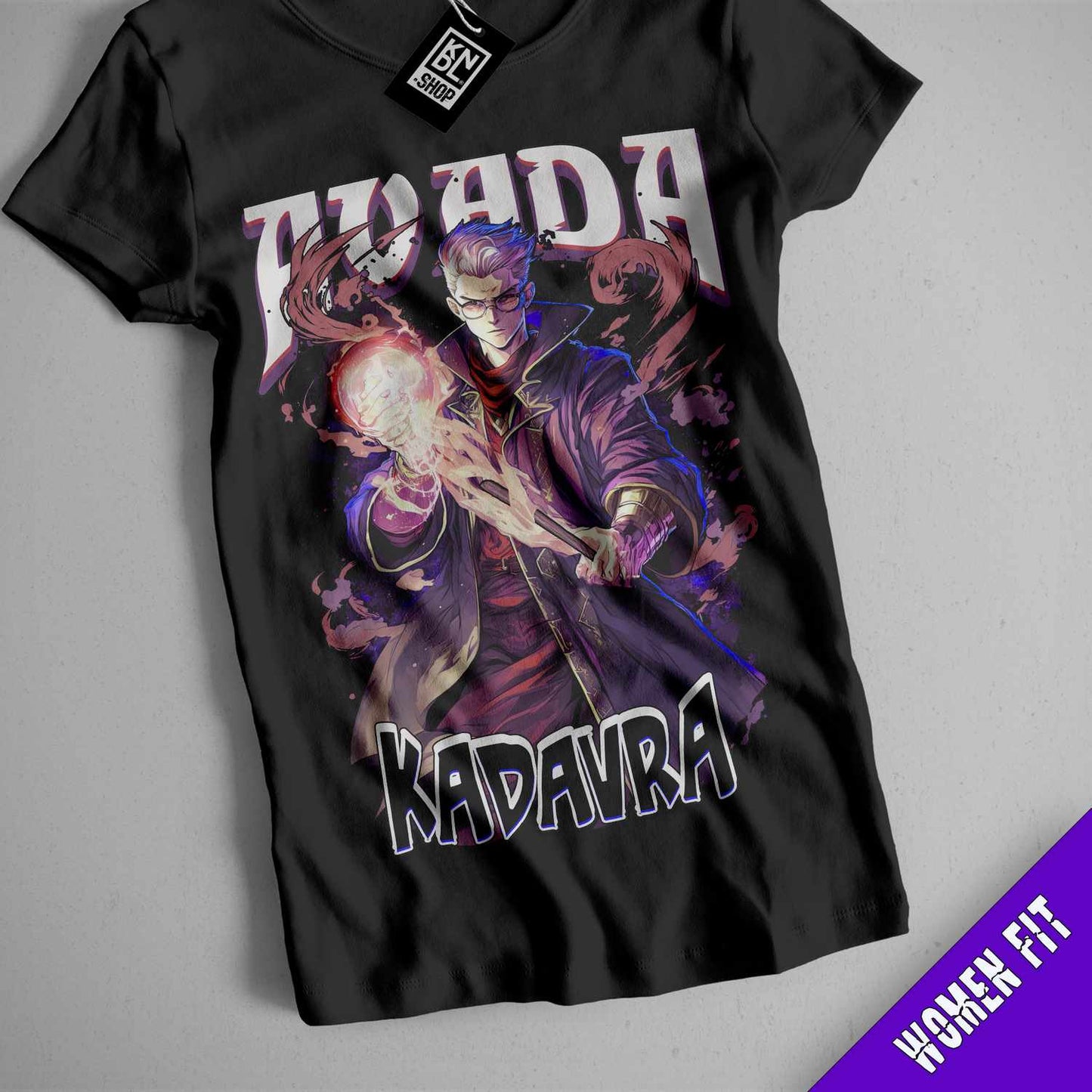 a black t - shirt with a picture of a man holding a sword