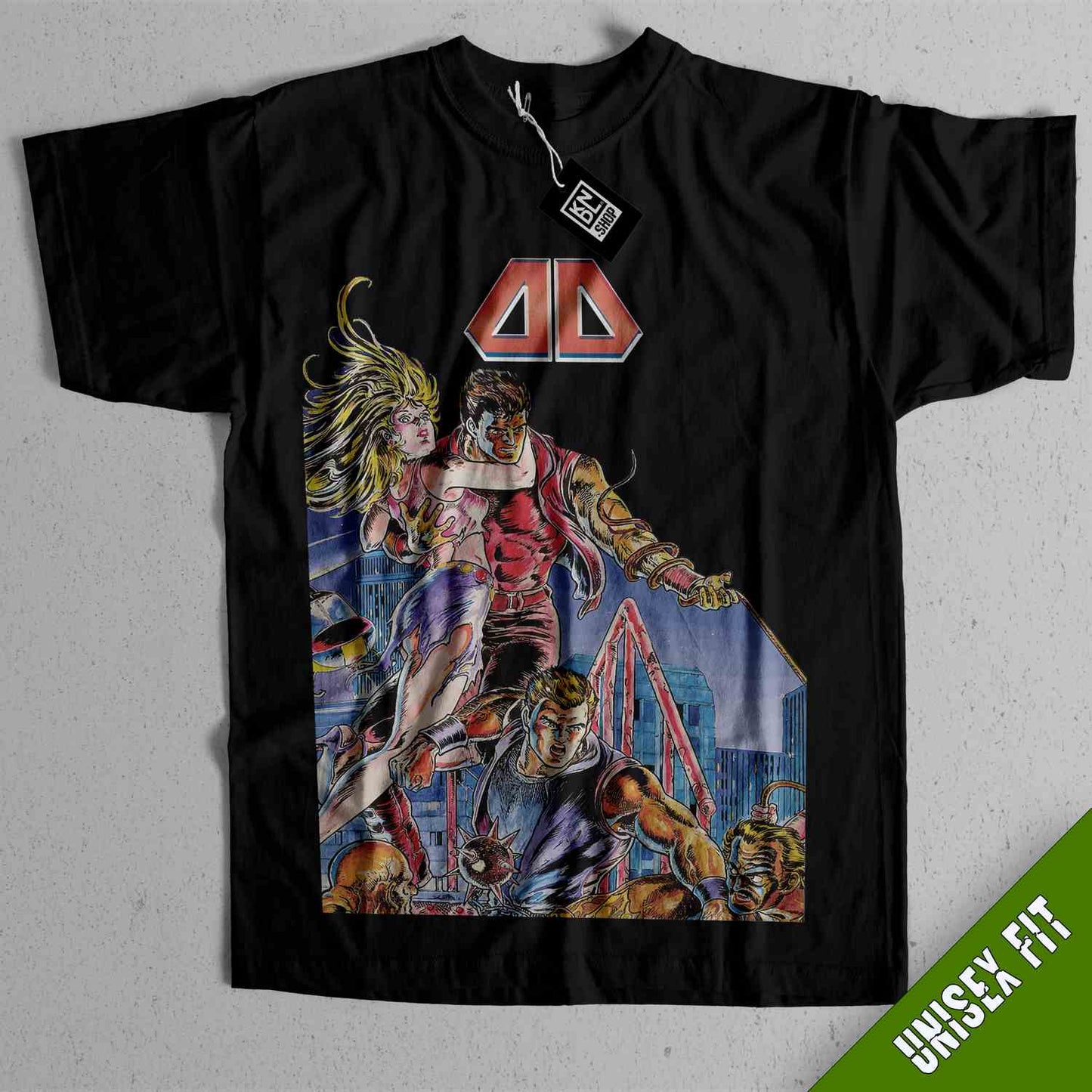 a black t - shirt with a picture of a woman on it